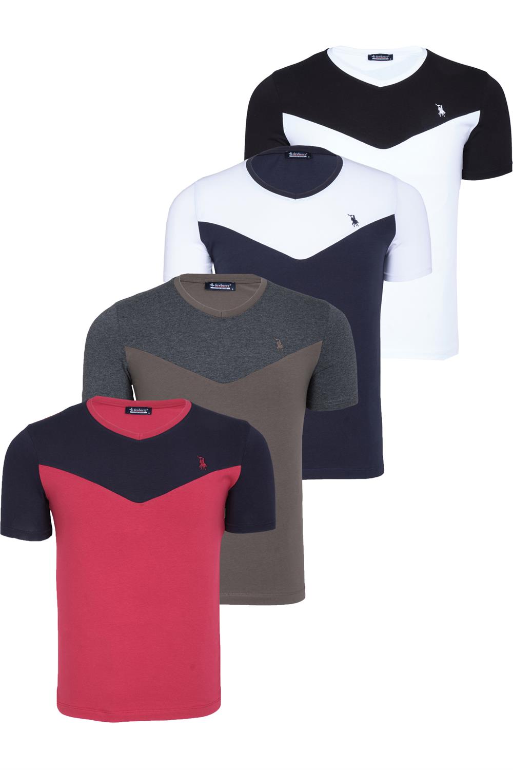 QUAD SET T8591 DEWBERRY MENS T-SHIRT-WHITE-NAVY BLUE-KHAKI-BURGUNDY