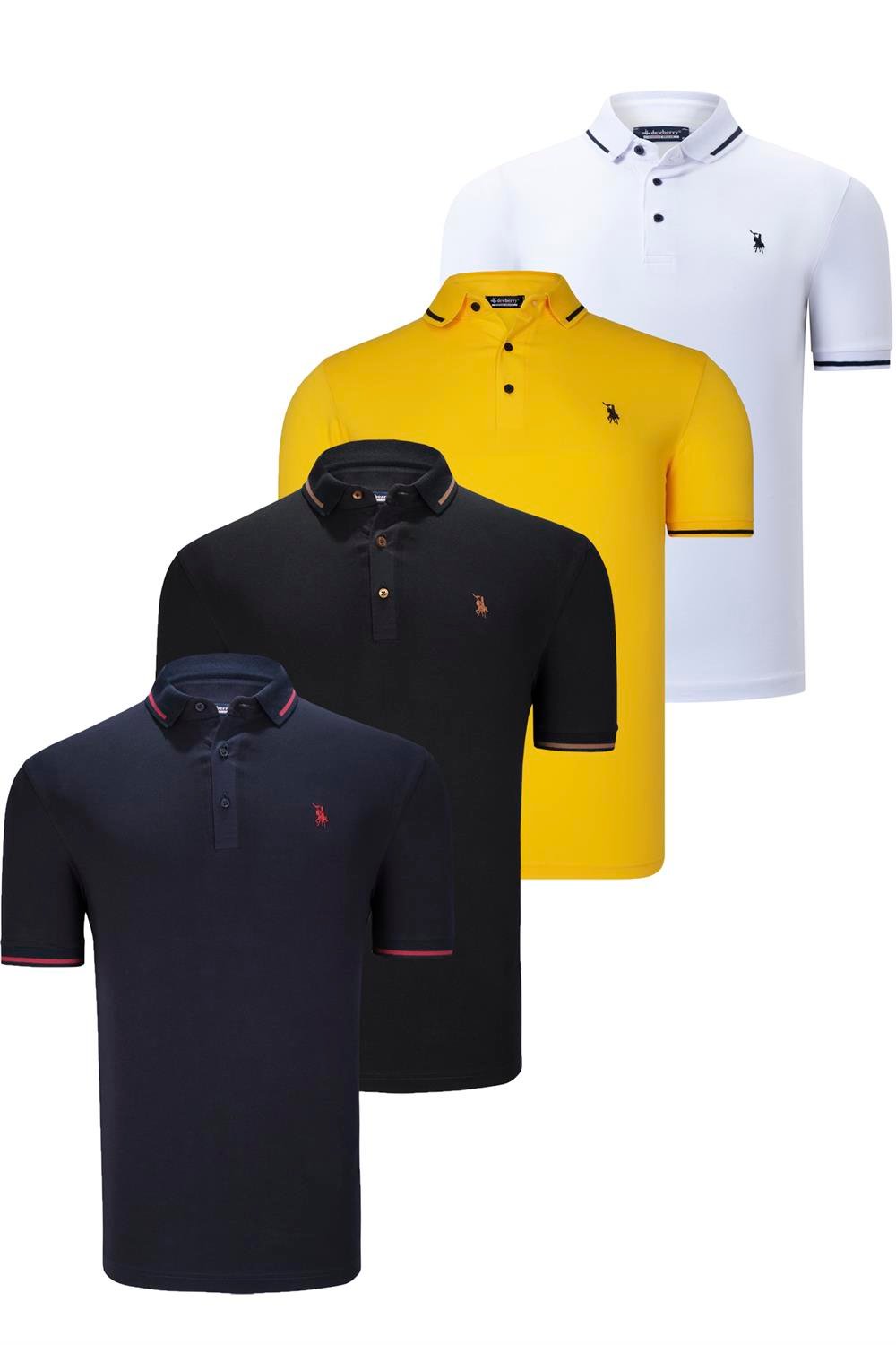 QUADRUPLE SET T8586 DEWBERRY MEN&#039;S T-SHIRT-BLACK-WHITE-NAVY-YELLOW