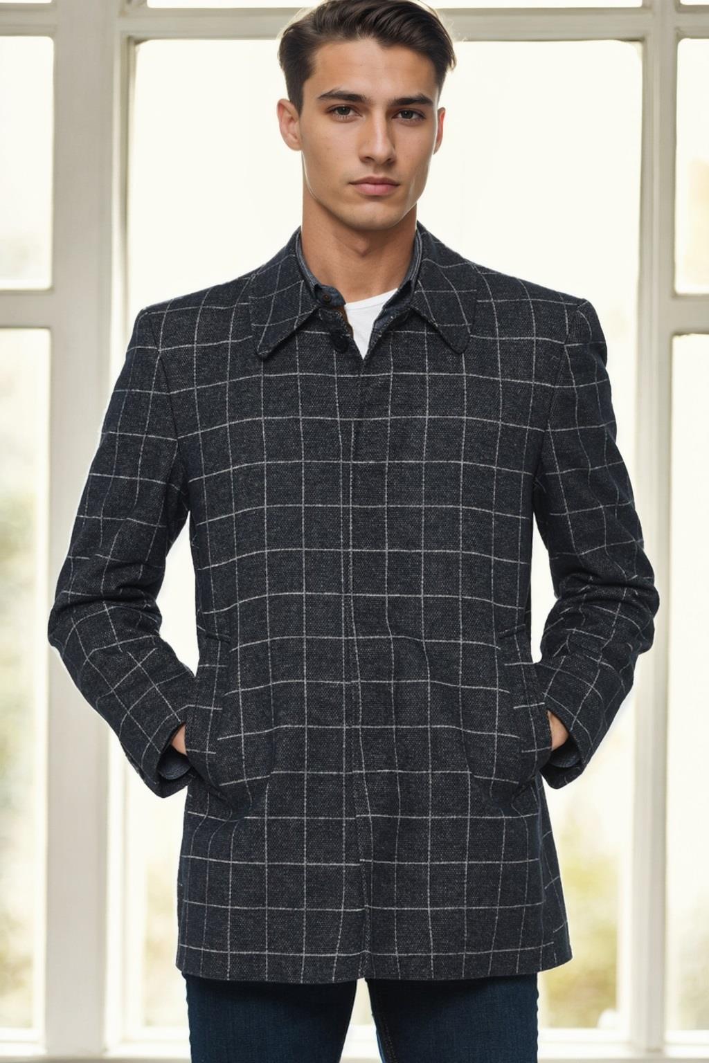 PLT9206 DEWBERRY MEN&#039;S COAT-PATTERNED NAVY BLUE