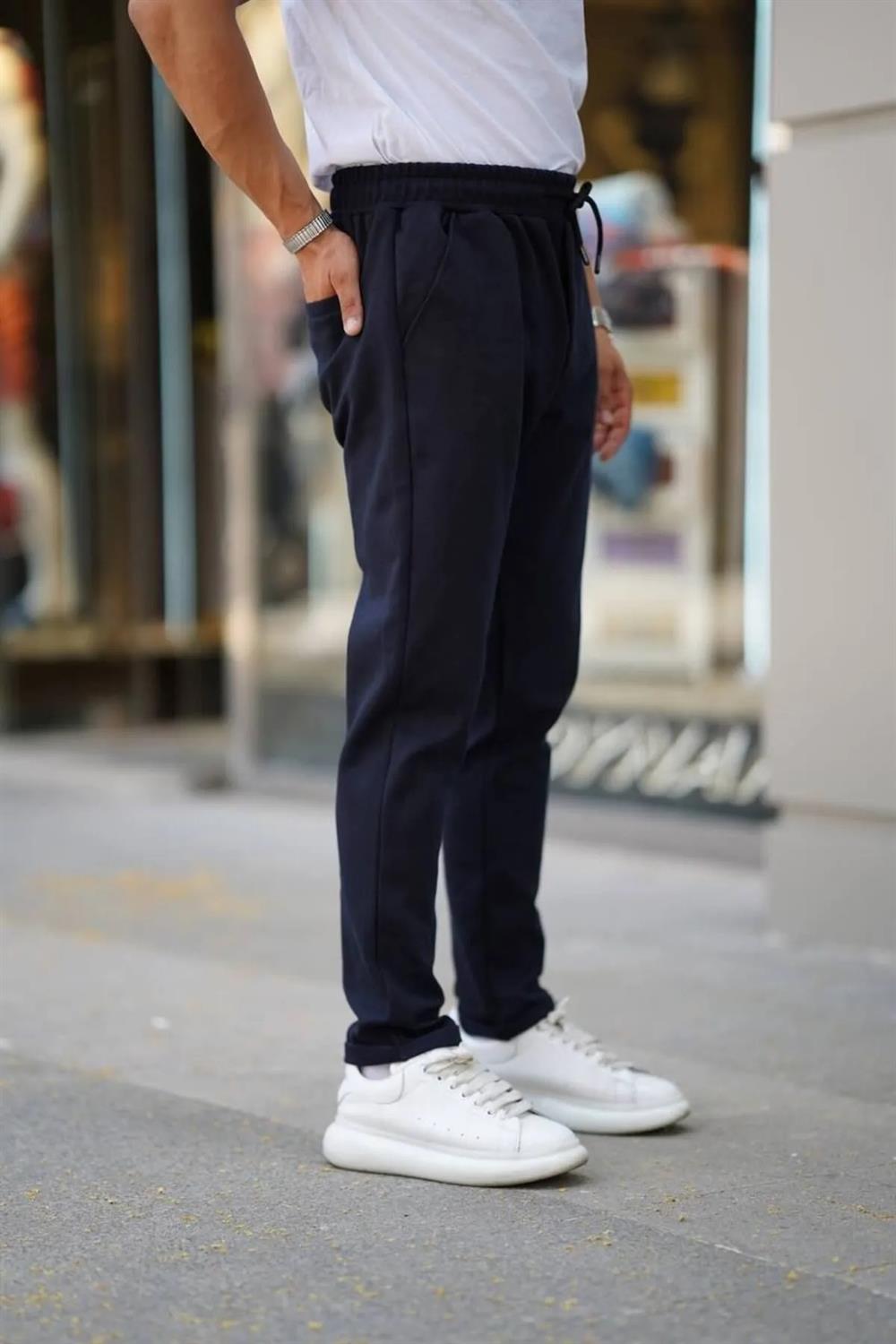 28229 Dewberry Elastic Lace Mens Jogger Pants-NAVY BLUE