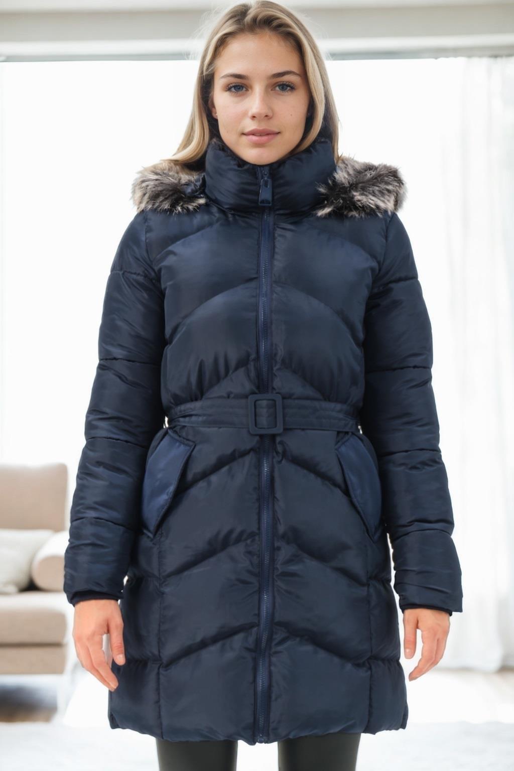 Z9768 DEWBERRY WOMEN'S COAT-NAVY BLUE