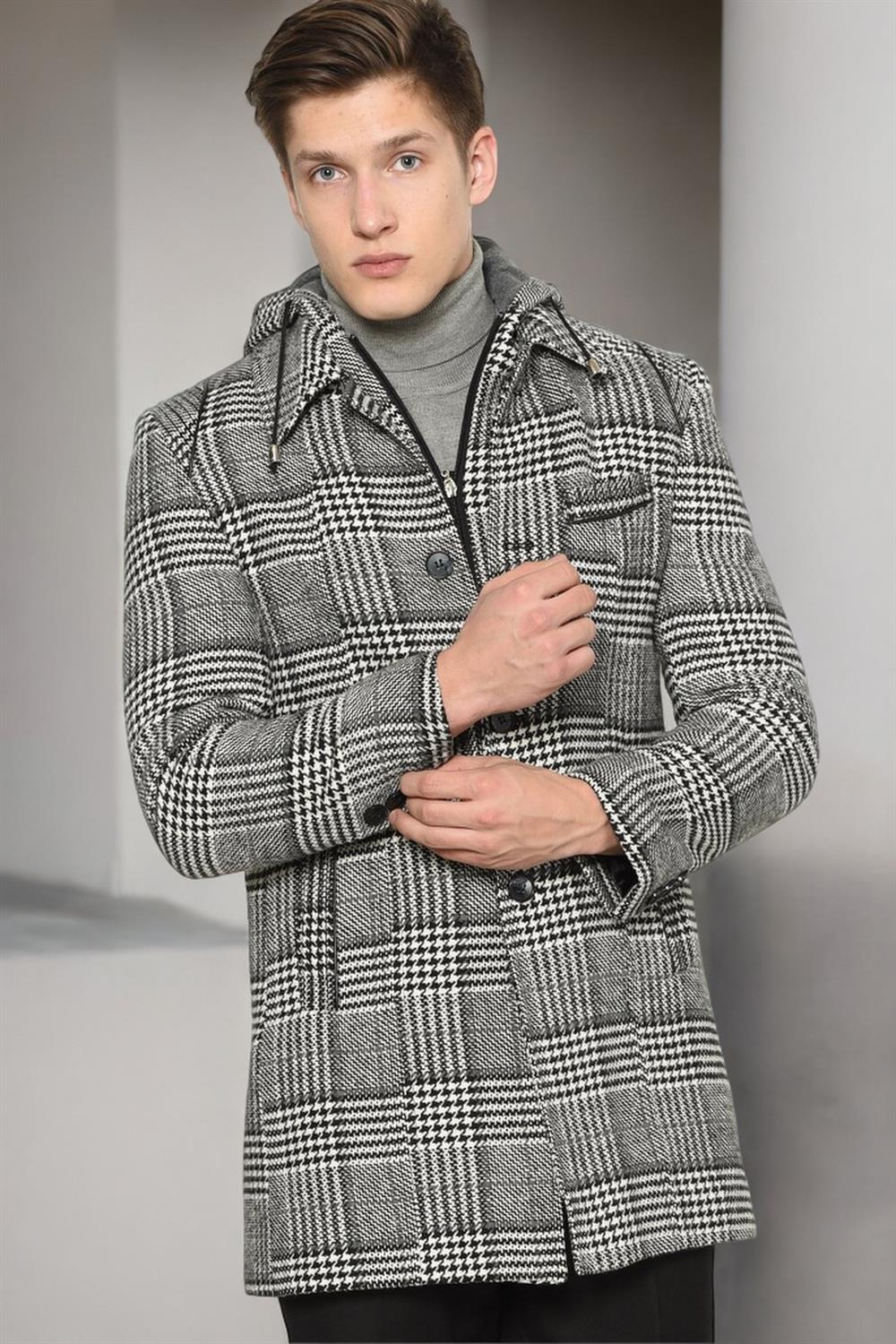 PLT8335 DEWBERRY MENS COAT-LIGHT PATTERNED BLACK