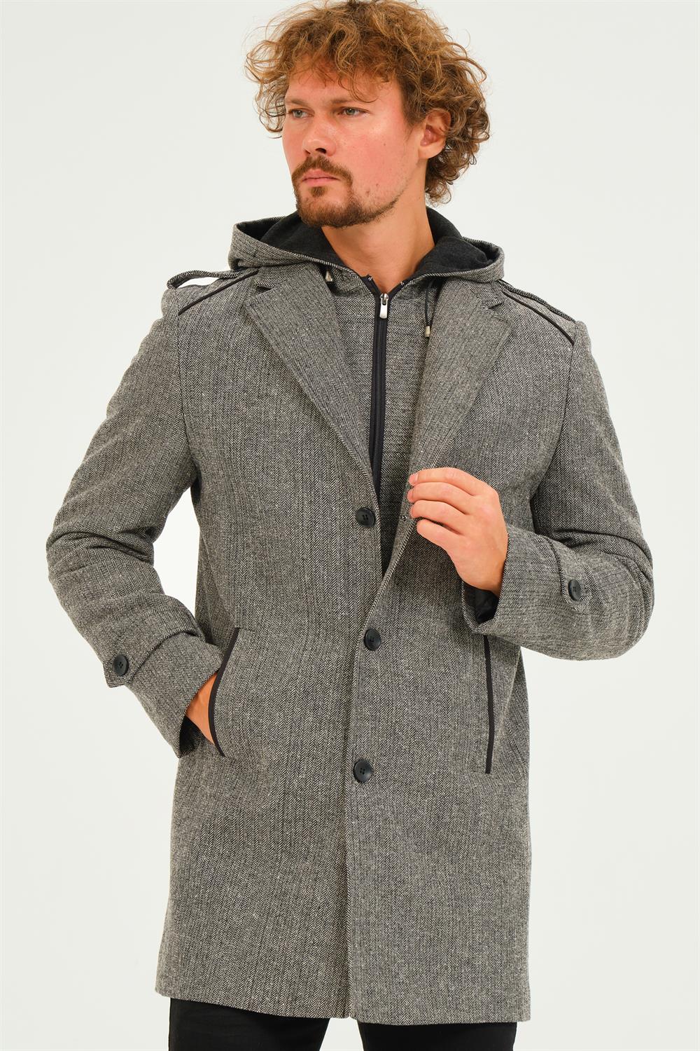 PLT8401 DEWBERRY MEN&#039;S COAT-DIAGONAL GREY