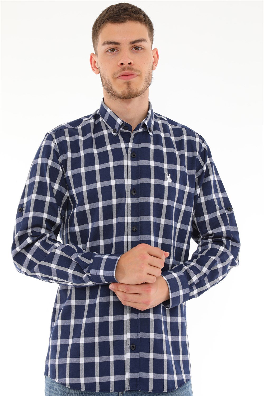 G717 DERBERRY MEN&#039;S SHIRT-NAVY - WHITE