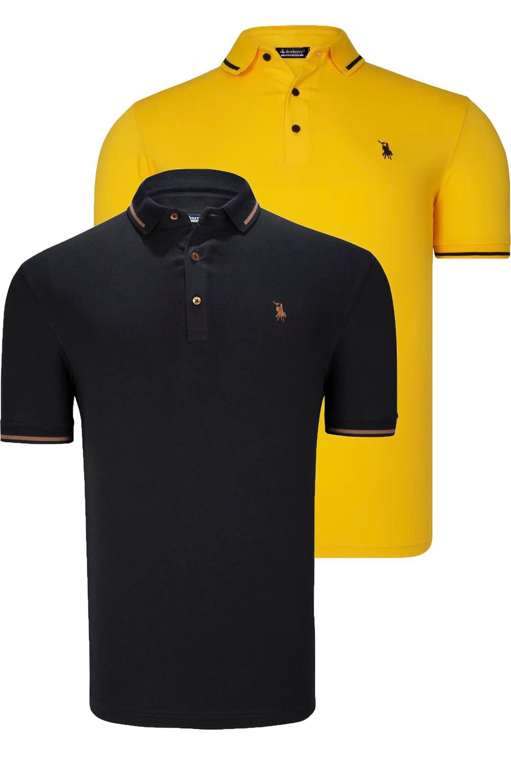 DOUBLE SET T8586 DEWBERRY MEN'S T-SHIRT-BLACK-YELLOW