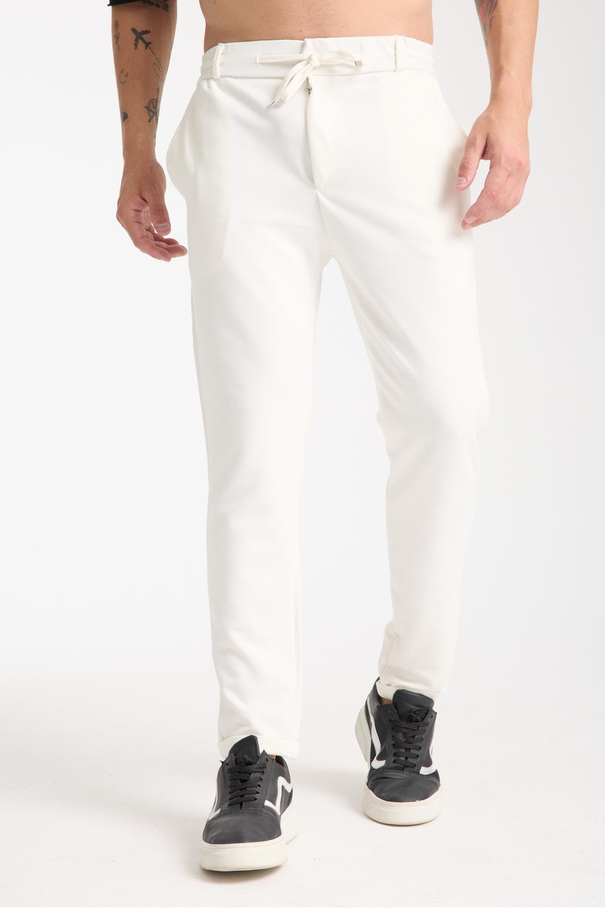 Мъжки еластичен джогър панталон - бял