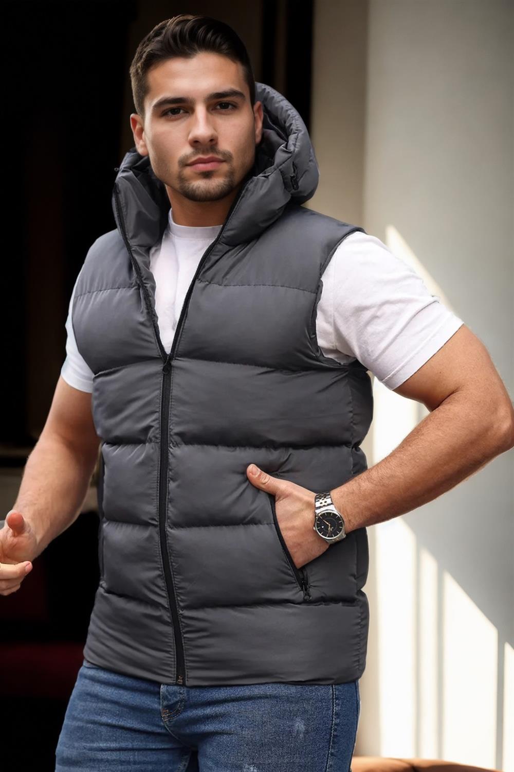 98149 Dewberry Hooded Mens Vest-ANTHRACITE