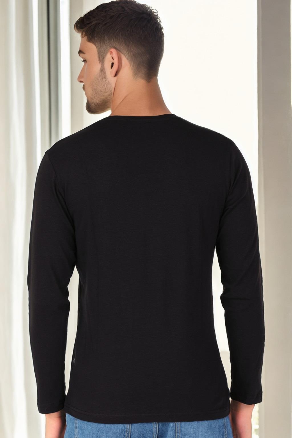 T9587 DEWBERRY V-NECK MEN'S LONG SLEEVE T-SHIRT-BLACK