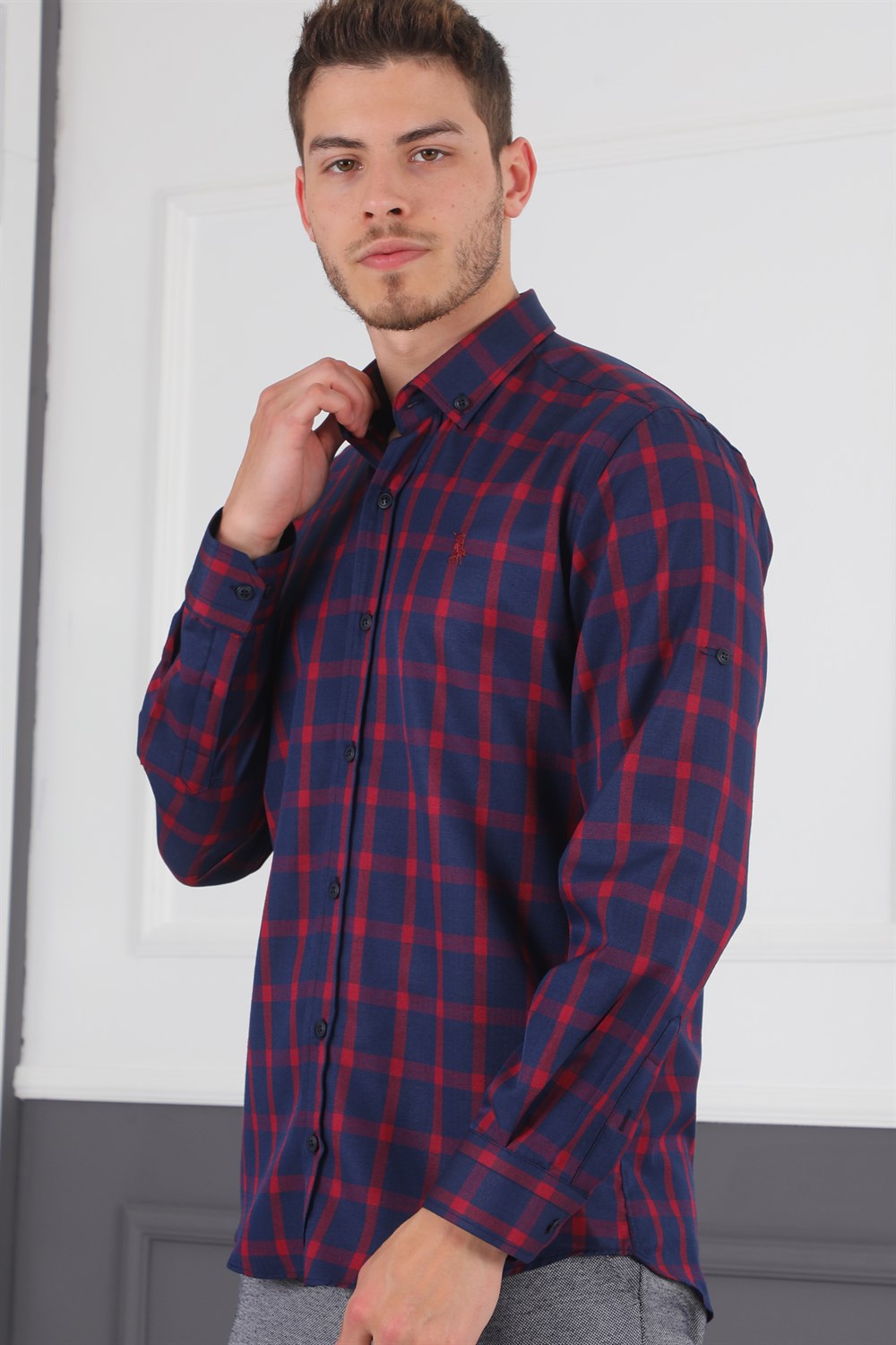 G717 DERBERRY MEN'S SHIRT-NAVY BLUE- BURGUNDY