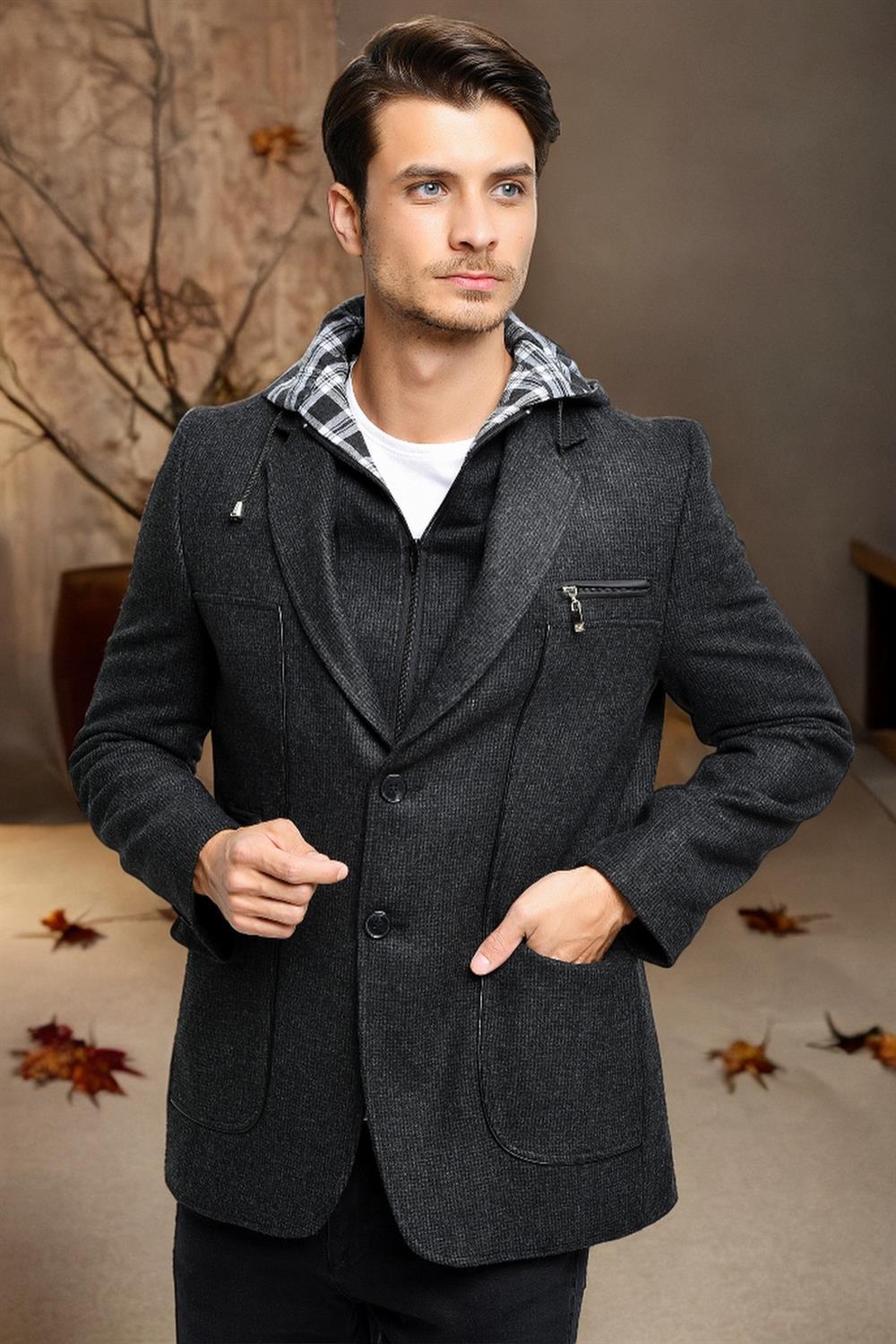 K7540 DEWBERRY MENS COAT-LIGHT PATTERNED ANTHRACITE