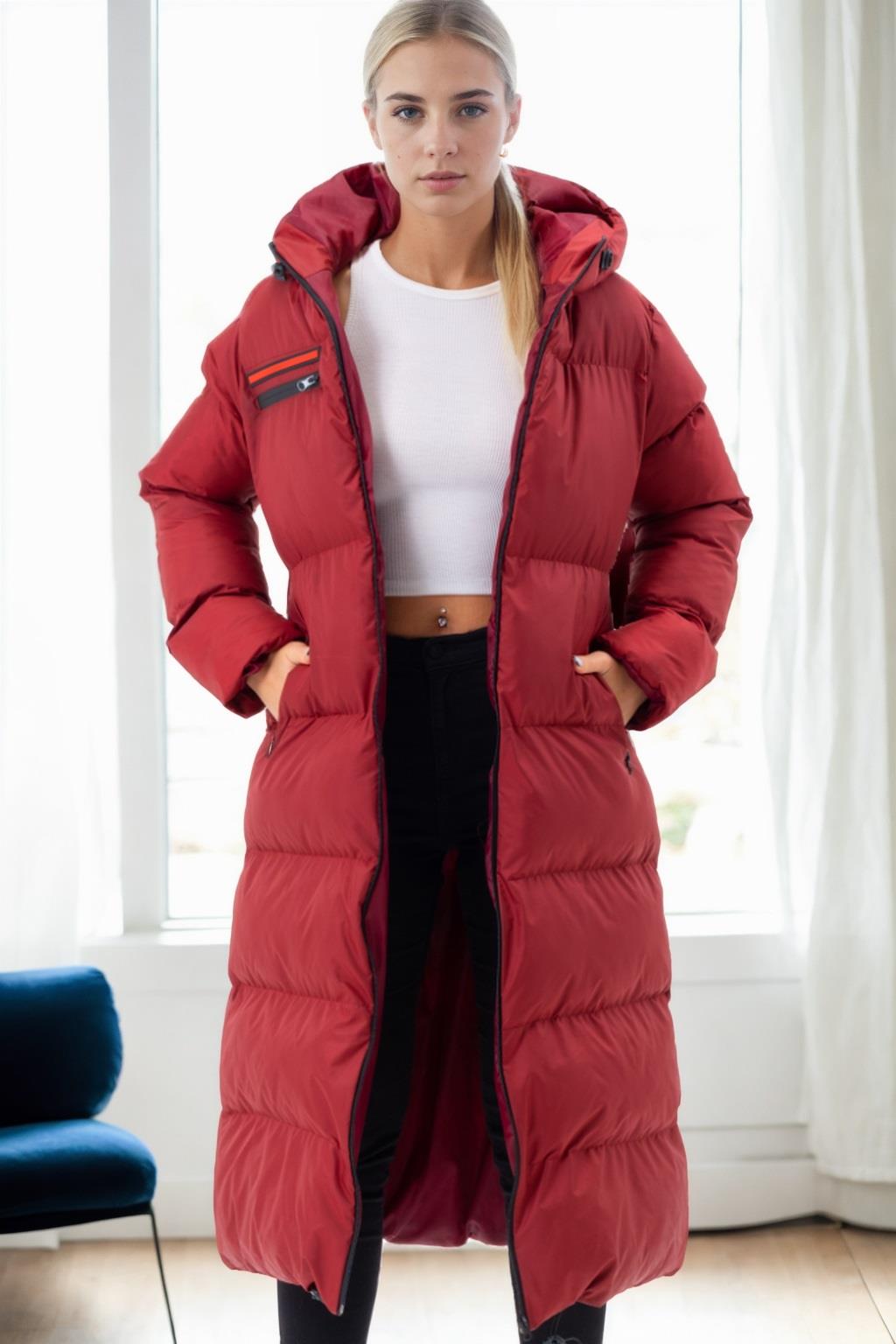 Z6756 DEWBERRY LADIES' INFLATABLE COAT-BURGUNDY-1