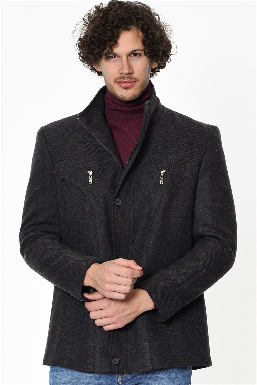 K7126 DEWBERRY MEN&#039;S COAT-DIAGONAL ANTHRACITE