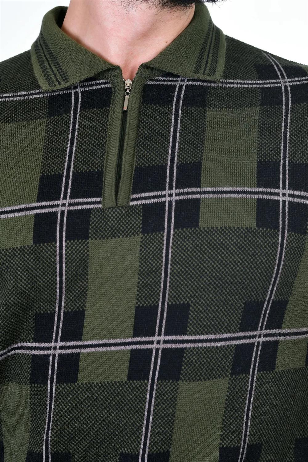 29496 Dewberry Zippered Polo Neck Mens Sweater-Khaki