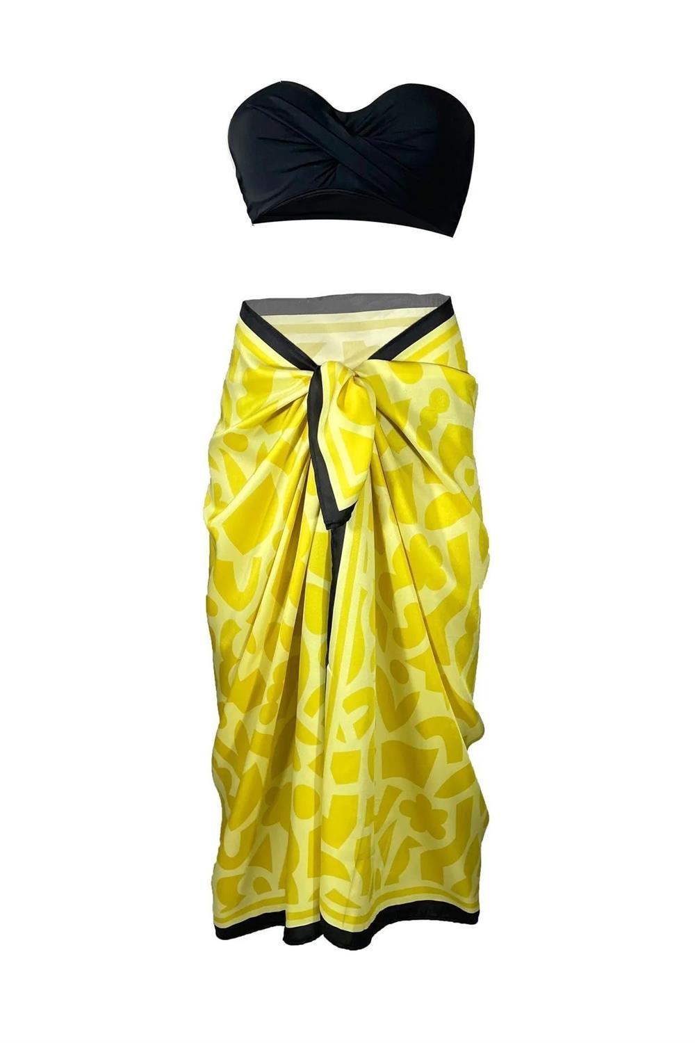 71058 Dewberry Patterned Shiny Fabric Women Pareo-YELLOW