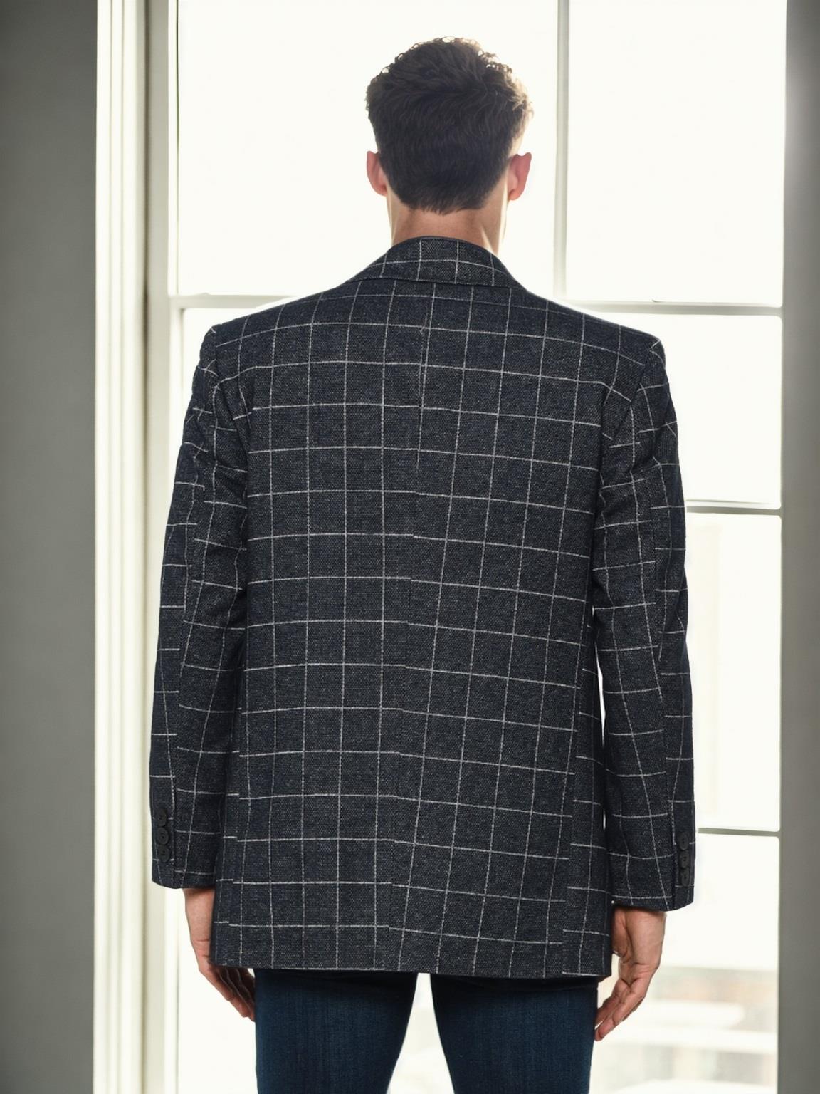 PLT9206 DEWBERRY MEN'S COAT-PATTERNED NAVY BLUE
