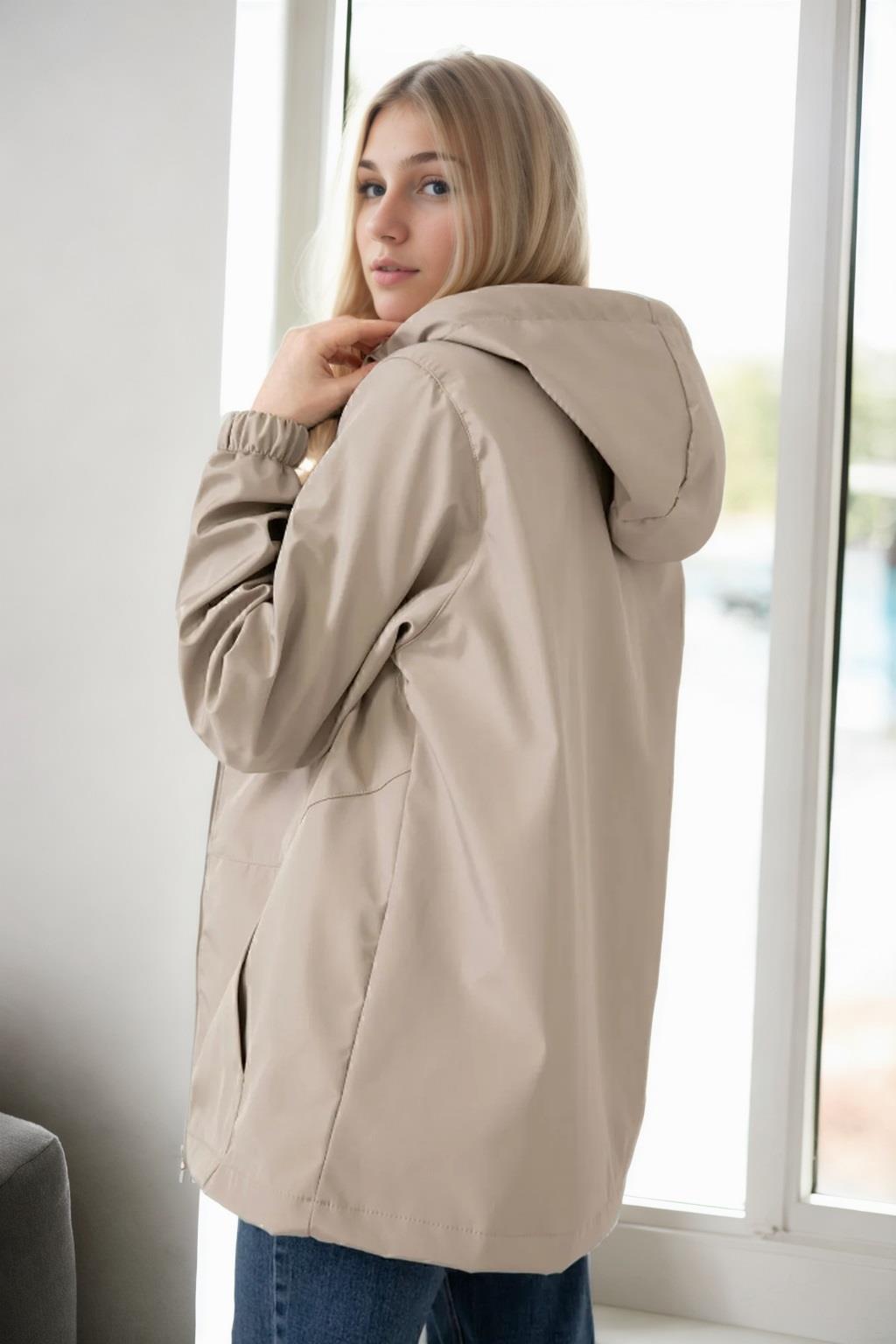 53121 Dewberry Hooded Women Raincoat-STONE