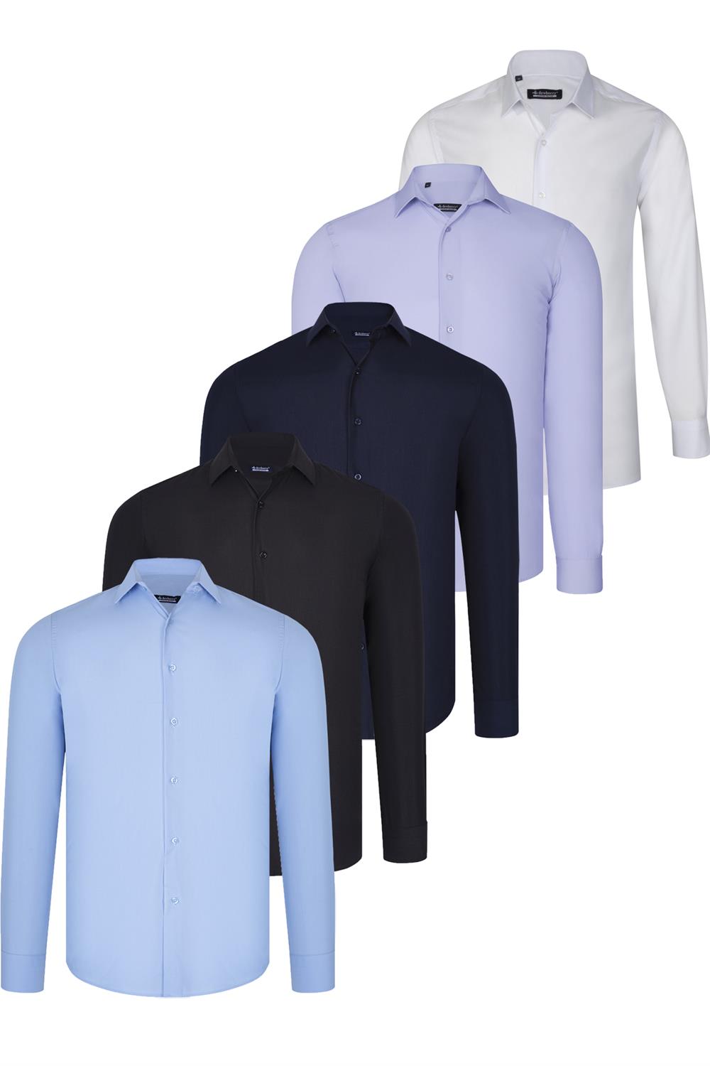 FIVE SET G726 DEWBERRY SHIRT-BLACK-WHITE-NAVY BLUE-BLUE-LILAC