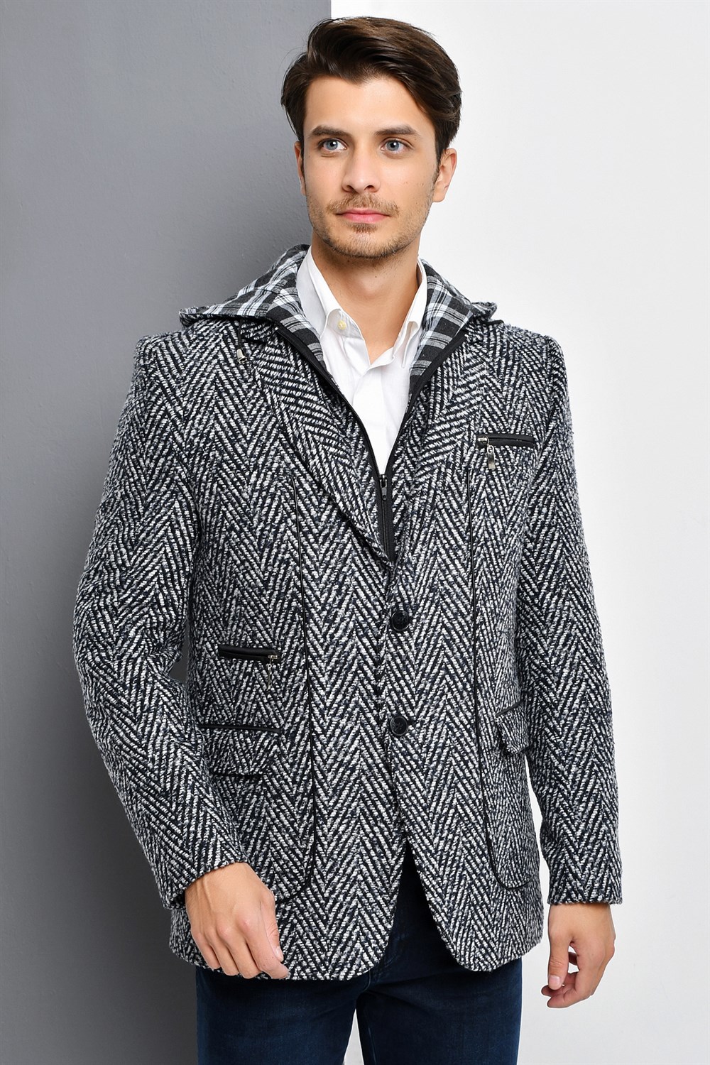 K7540 DEWBERRY MEN&#039;S COAT-PATTERNED NAVY BLUE