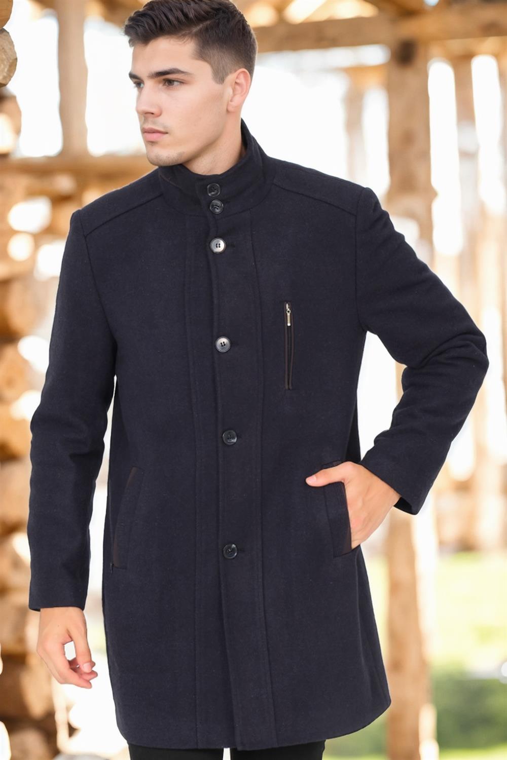 PLT8386 DEWBERRY MENS COAT-DIAGONAL DARK NAVY BLUE-3