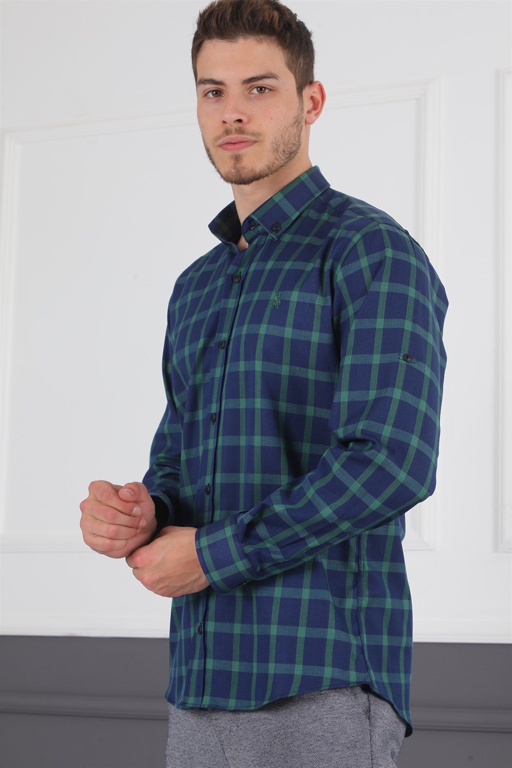 G717 DERBERRY MEN'S SHIRT-NAVY-GREEN