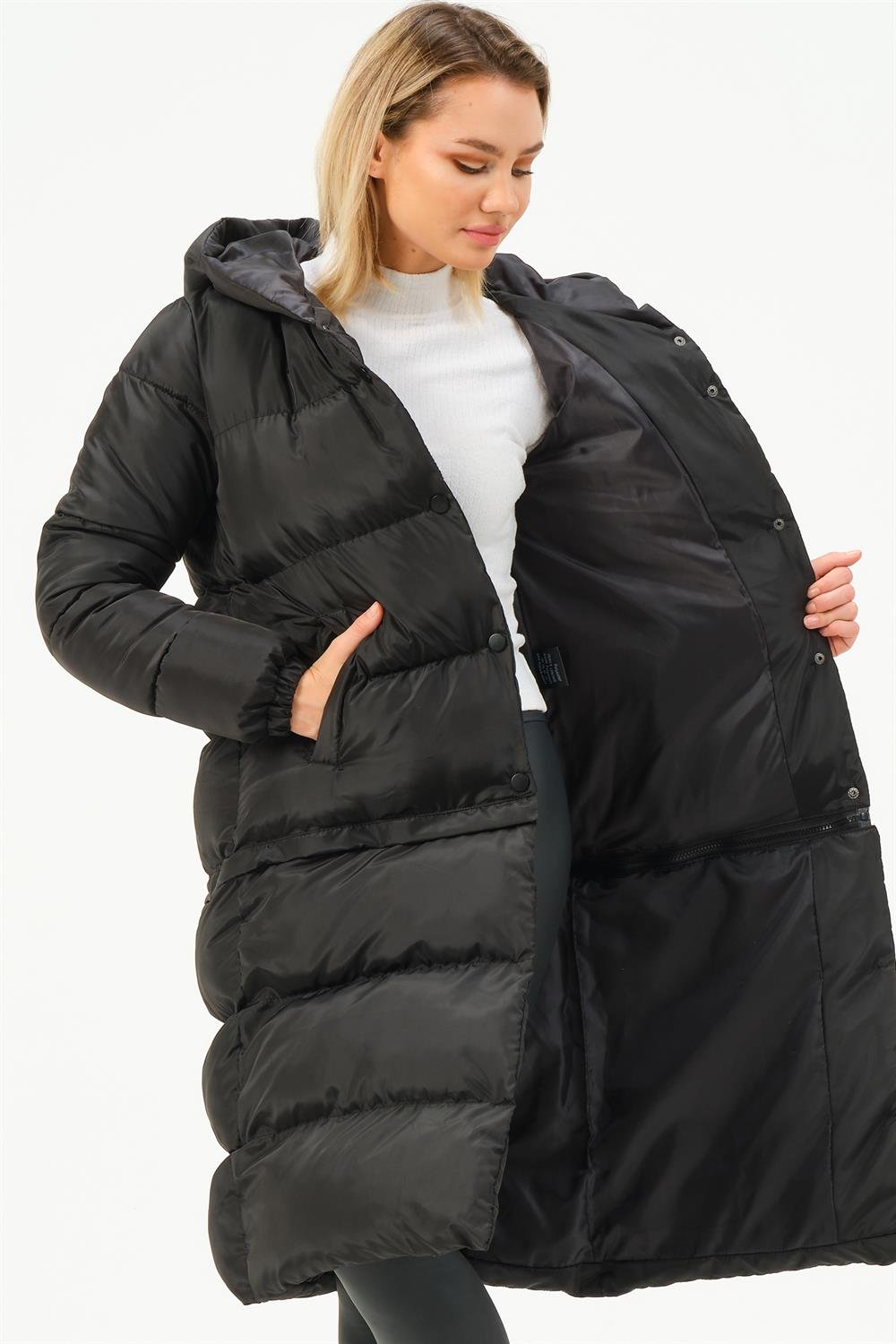 Z6772 DEWBERRY SHORTENABLE LADIES COAT-BLACK