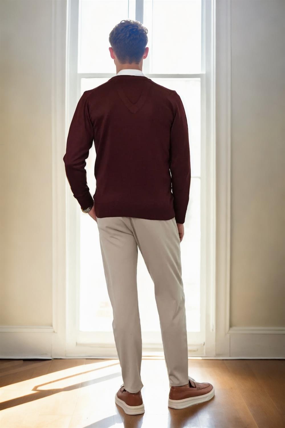 38804 Dewberry Mens V Neck Knit Sweater-BORDEAUX
