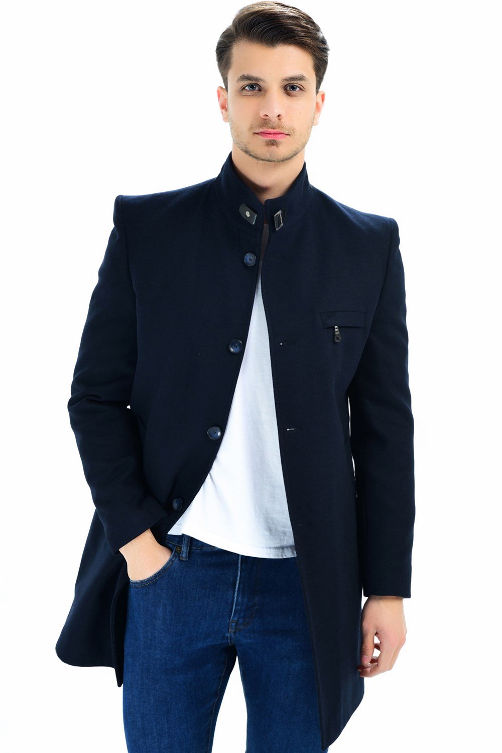 PLT8367 DEWBERRY MEN&#039;S COAT-NAVY BLUE