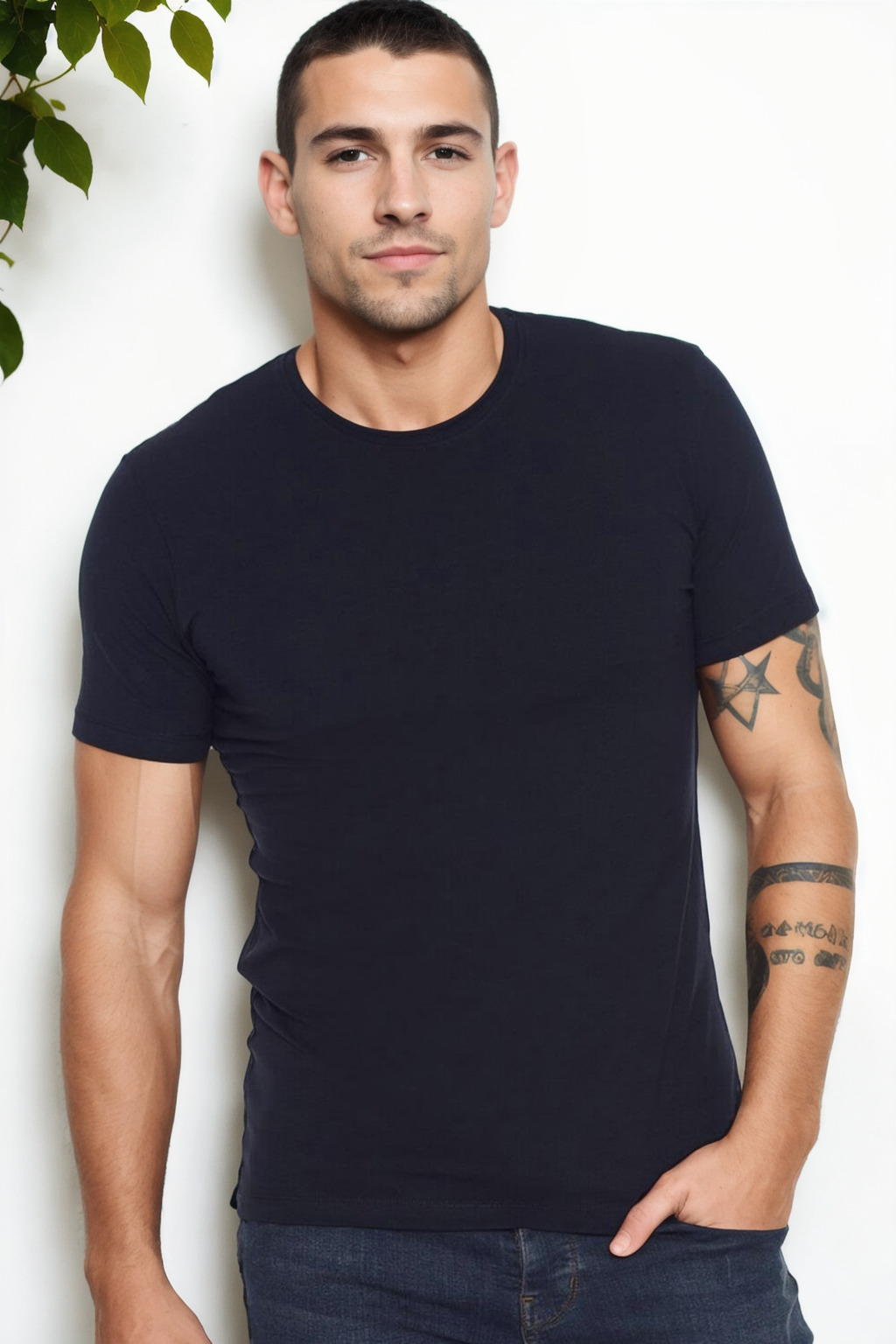 T9569 DEWBERRY BICYCLE COLLAR MENS T-SHIRT-NAVY BLUE