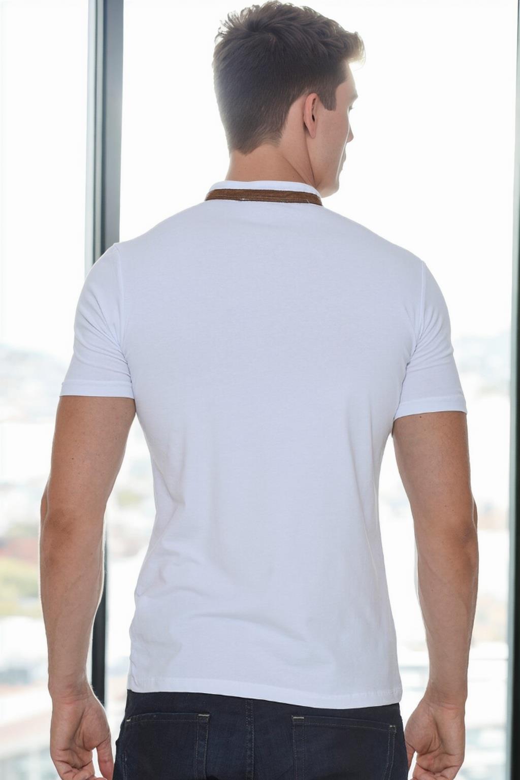 T9571 DEWBERRY MEN'S ZIPPERED T-SHIRT-WHITE