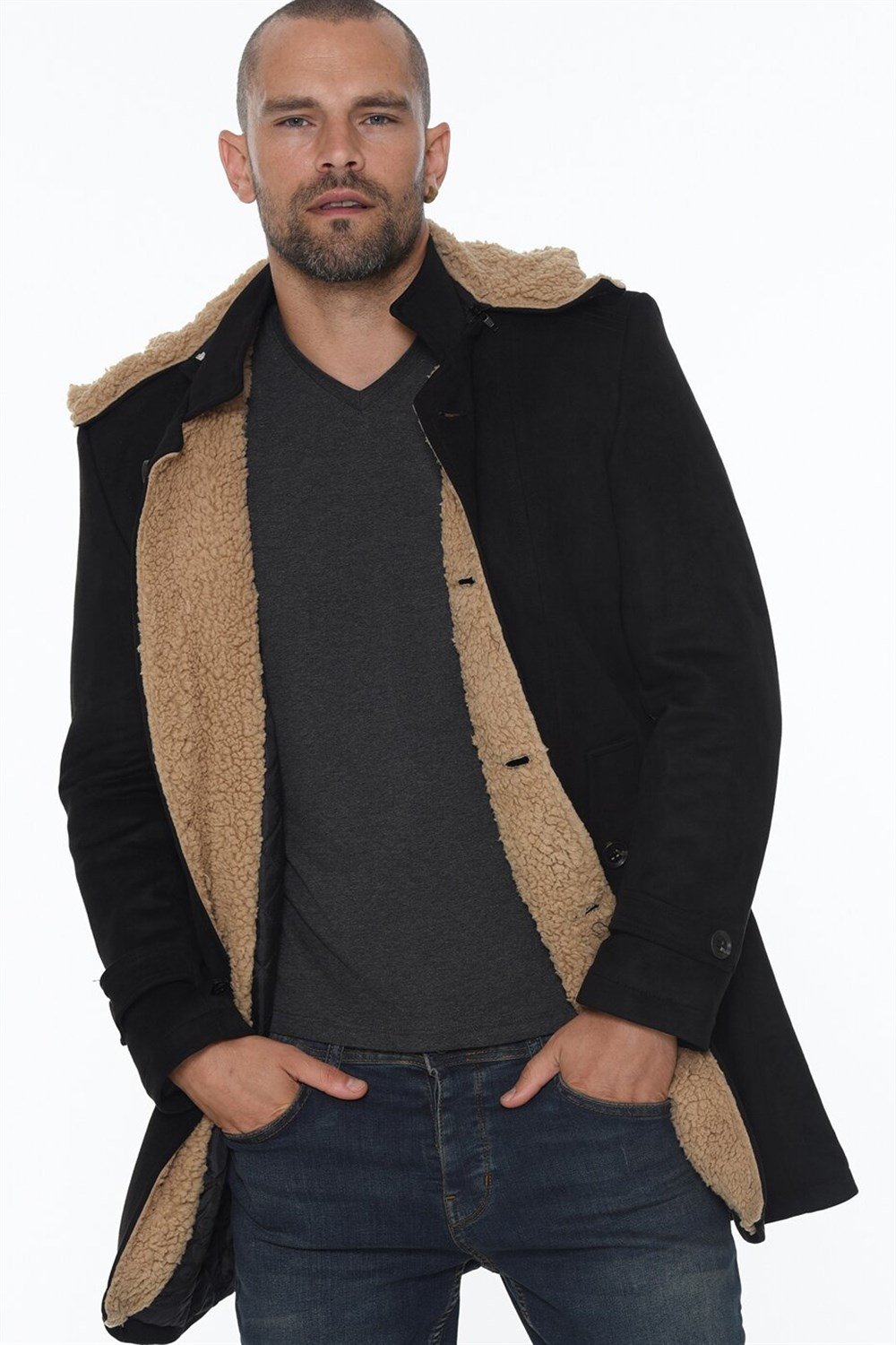 PLT8399 DEWBERRY SUEDE LOOK MEN&#039;S COAT-BLACK