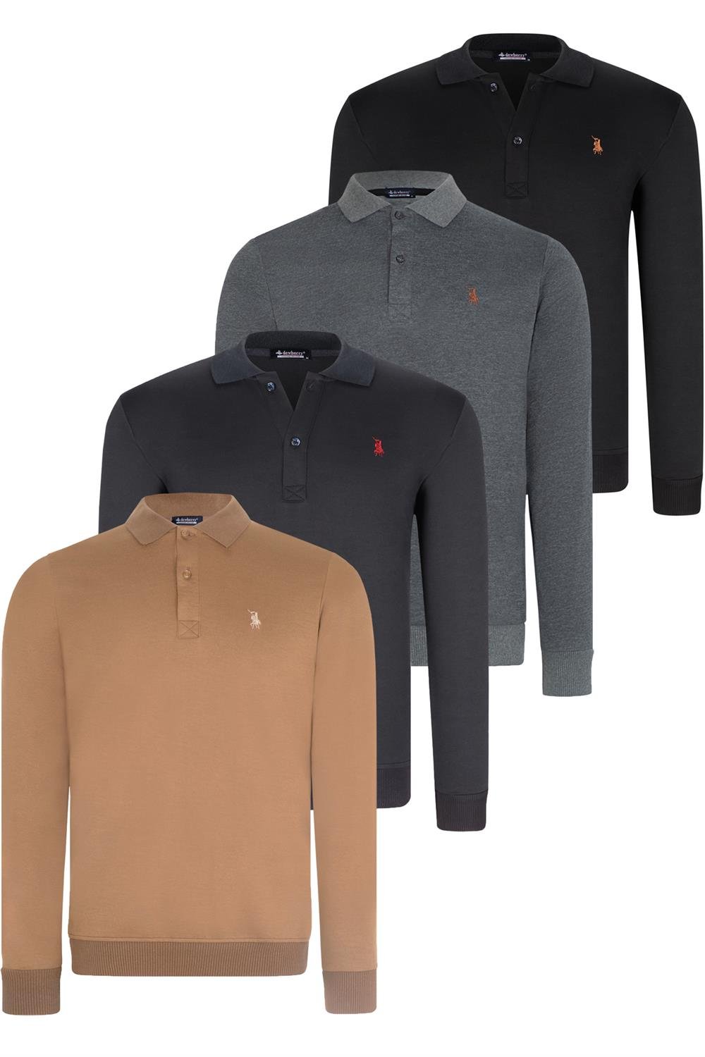QUADRUPLE SET V4007 DEWBERRY MENS SWEATSHIRT-BLACK-NAVY-ANTHRACITE-CAMEL