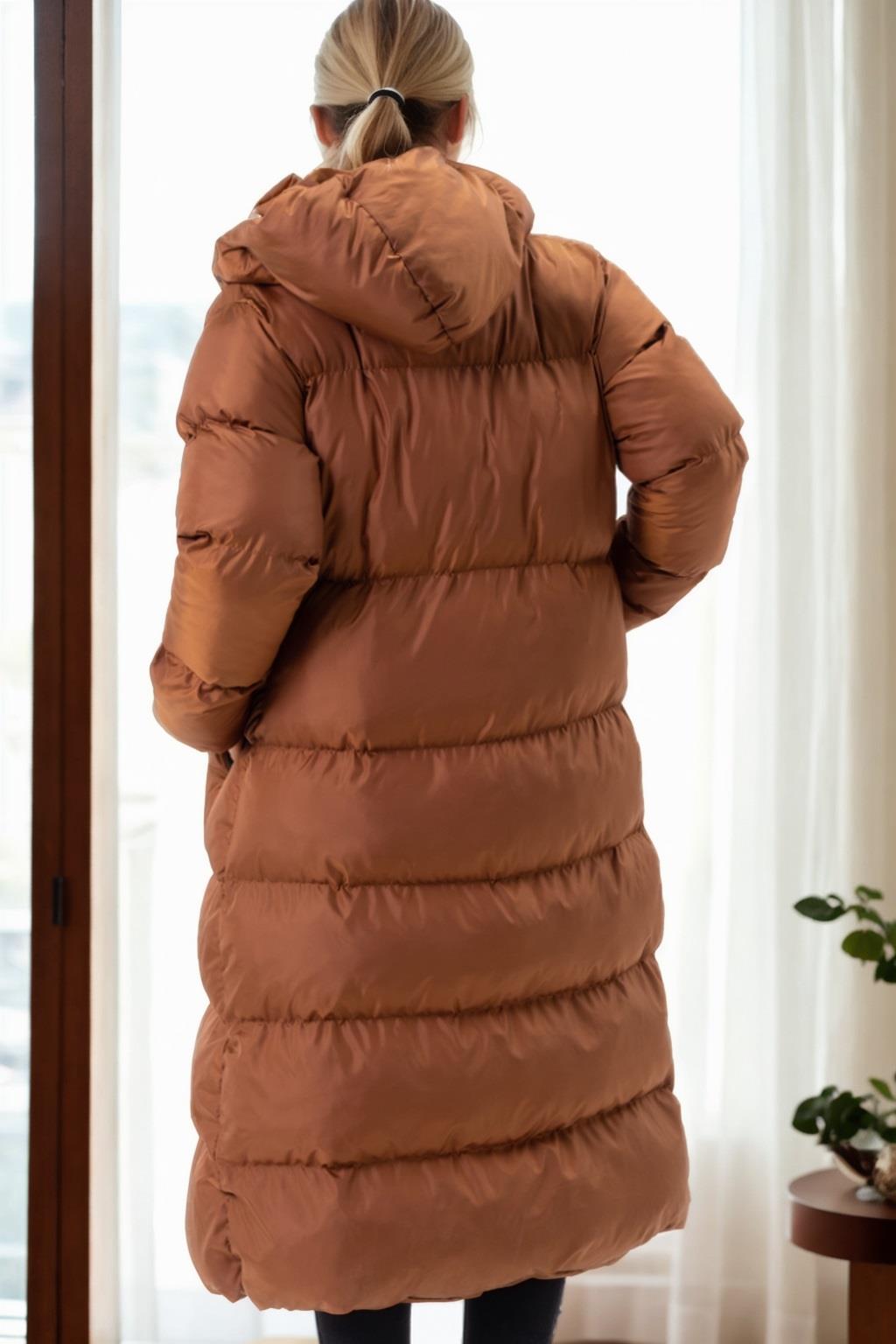 Z6756 DEWBERRY LADIES INFLATABLE COAT-CAMEL-1