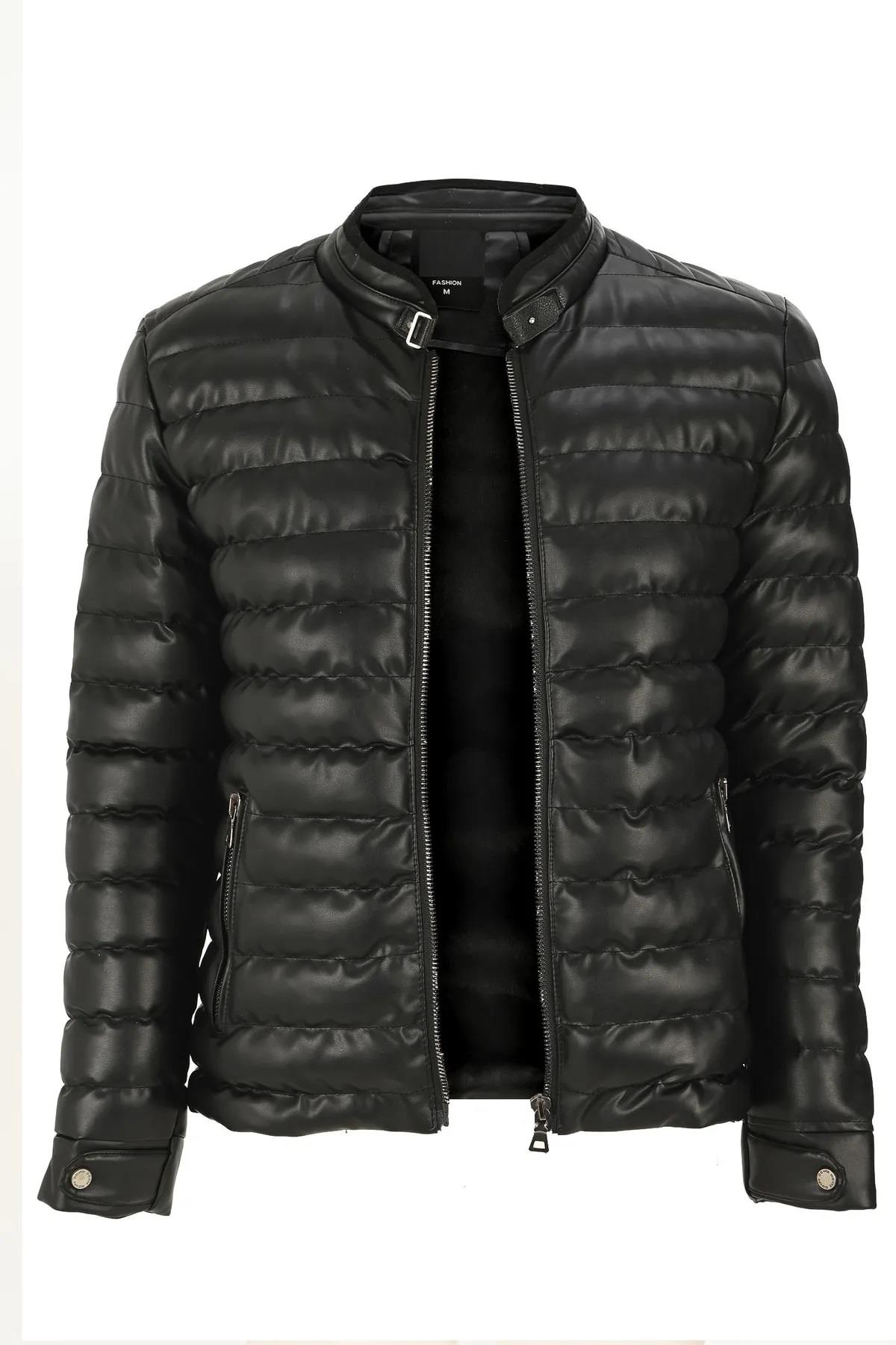 74456 Dewberry Slim Fit Puffer Mens PU Jacket-BLACK