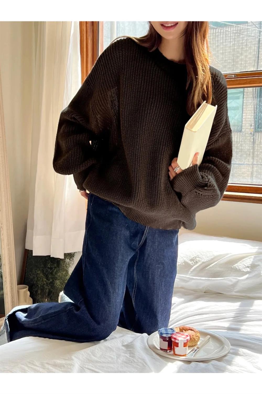 13242 Dewberry Oversize Women Sweater-COFFEE