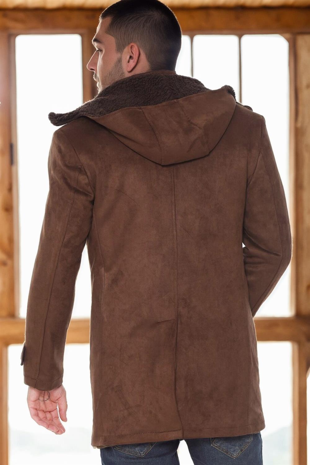 PLT8399 DEWBERRY SUEDE LOOK MEN'S COAT-PLAIN BROWN