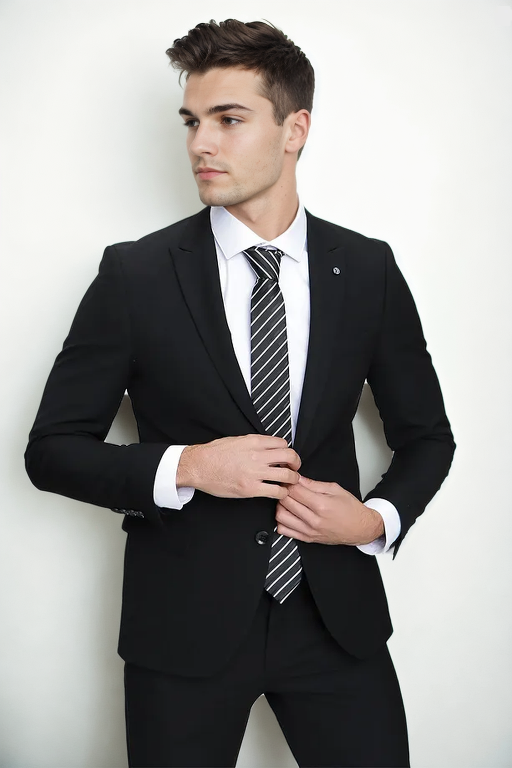 76373 Dewberry Mens Black 6 Drop Suit Set - Blazer-Trousers-BLACK