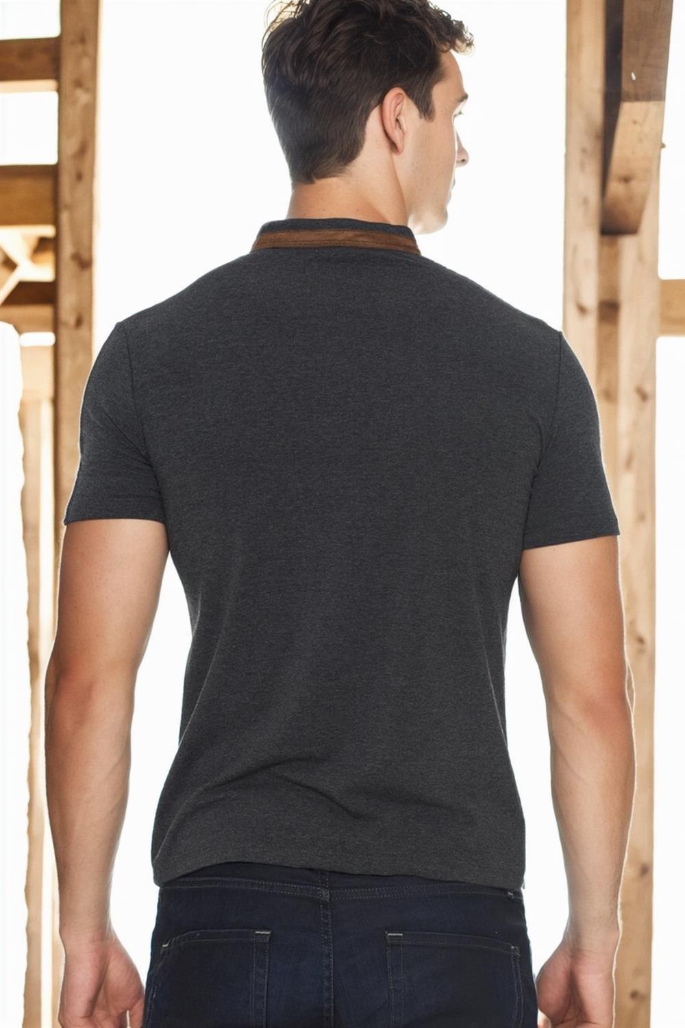 T9571 DEWBERRY MEN'S ZIPPERED T-SHIRT-ANTHRACITE