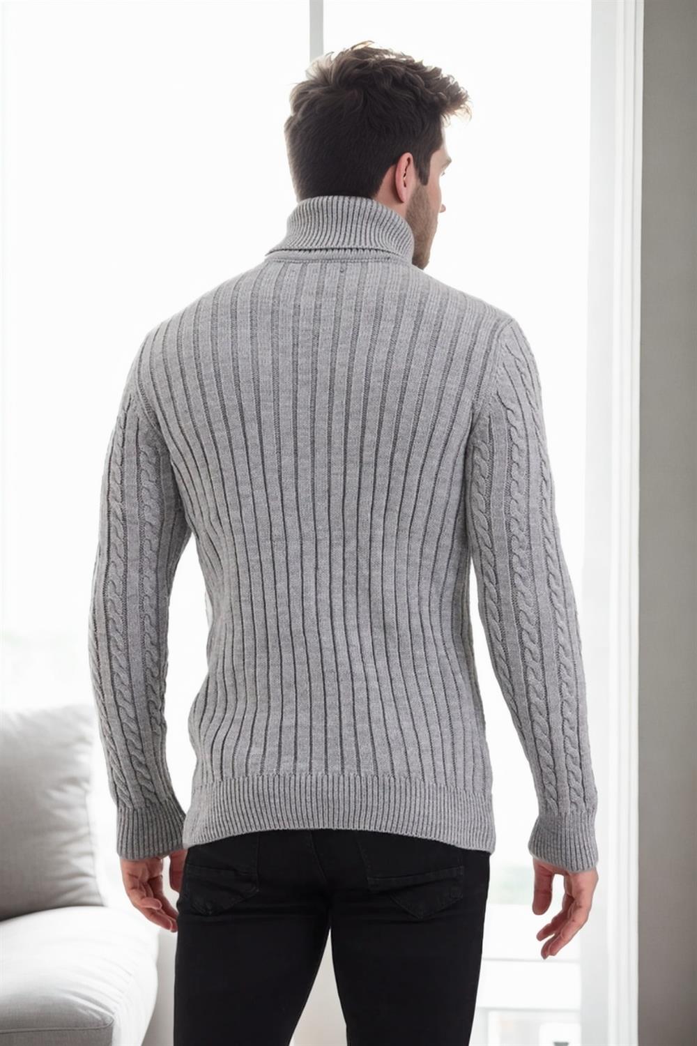 87325 Dewberry Mens Knitted Patterned Sweater-GREY