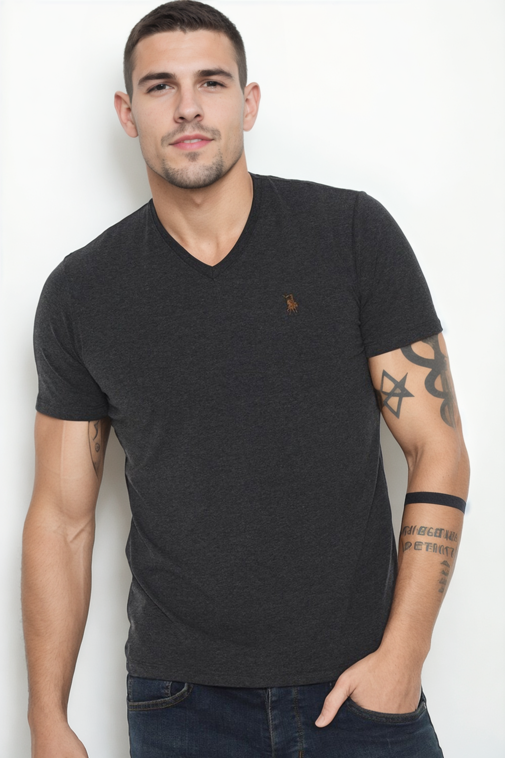 T9568 DEWBERRY V-NECK MENS T-SHIRT-ANTHRACITE
