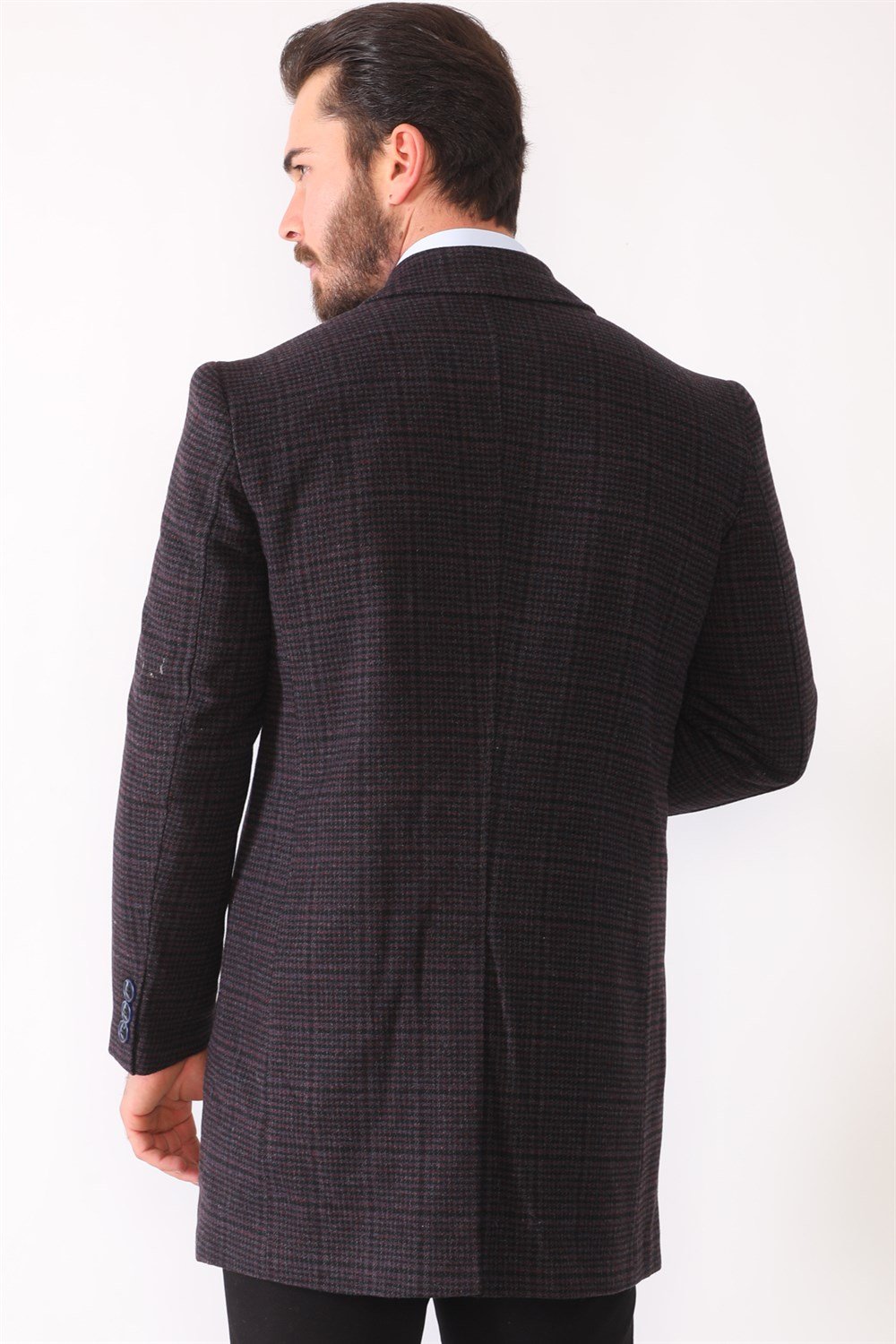 PLT8364 DEWBERRY MEN&#039;S COAT-PLAID-BURGUNDY