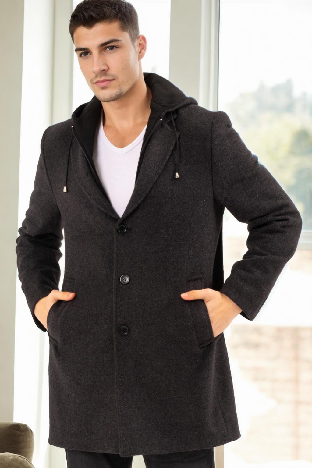 PLT8376 DEWBERRY MEN'S COAT-PATTERNED LIGHT BLACK