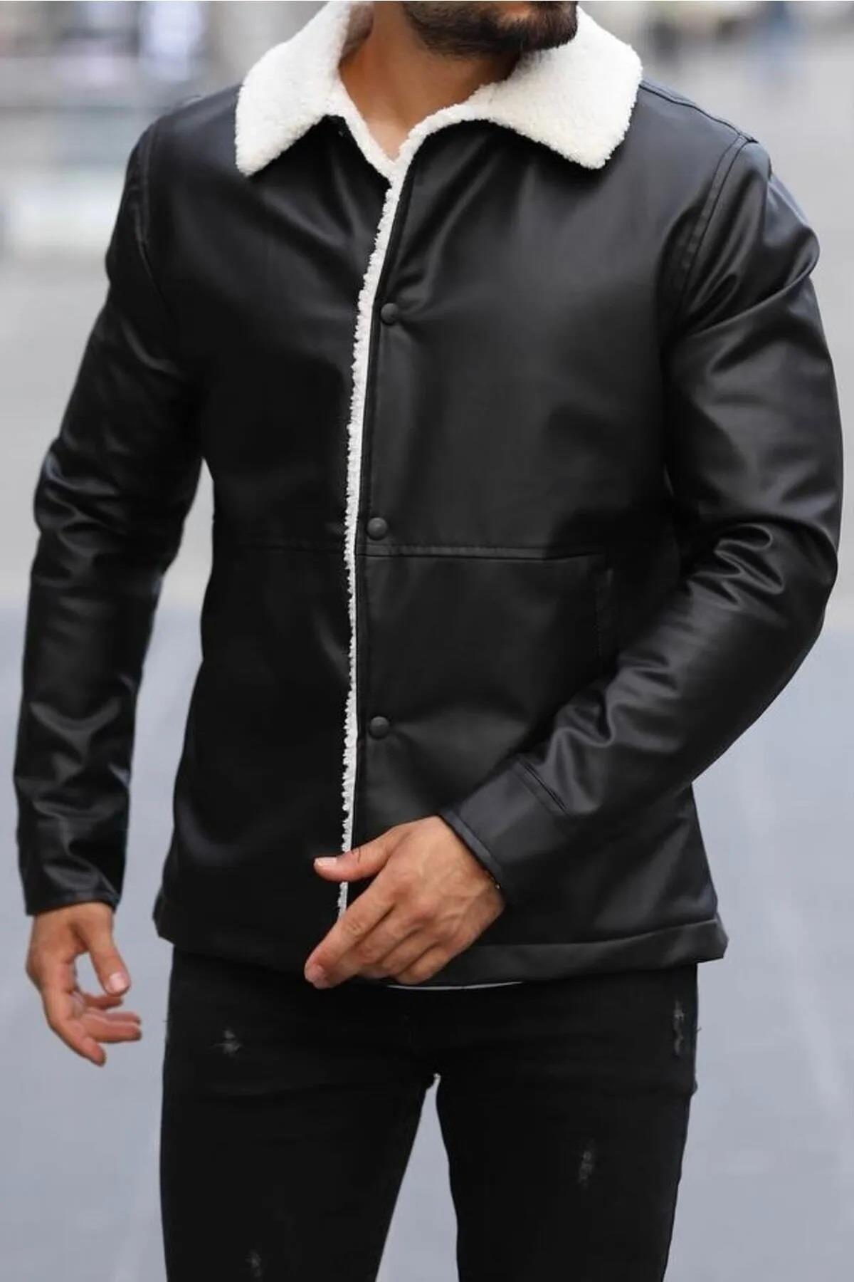 70670 Dewberry Furry Black PU Jacket-BLACK
