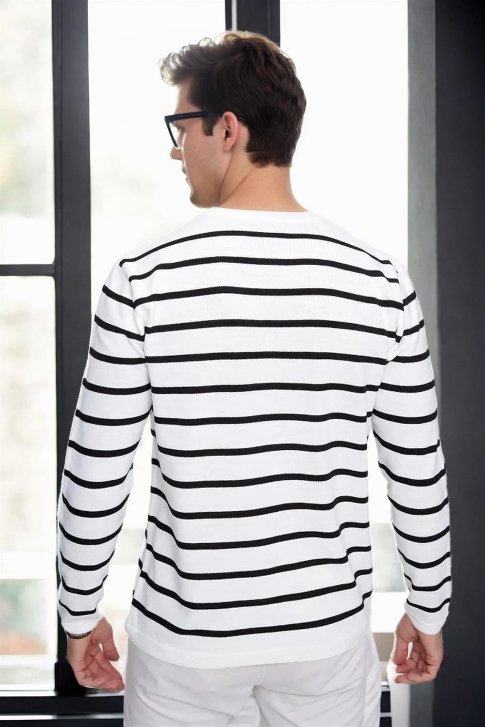 99741 Dewberry Crew Neck Striped Casual Knitwear Sweater-EKRU