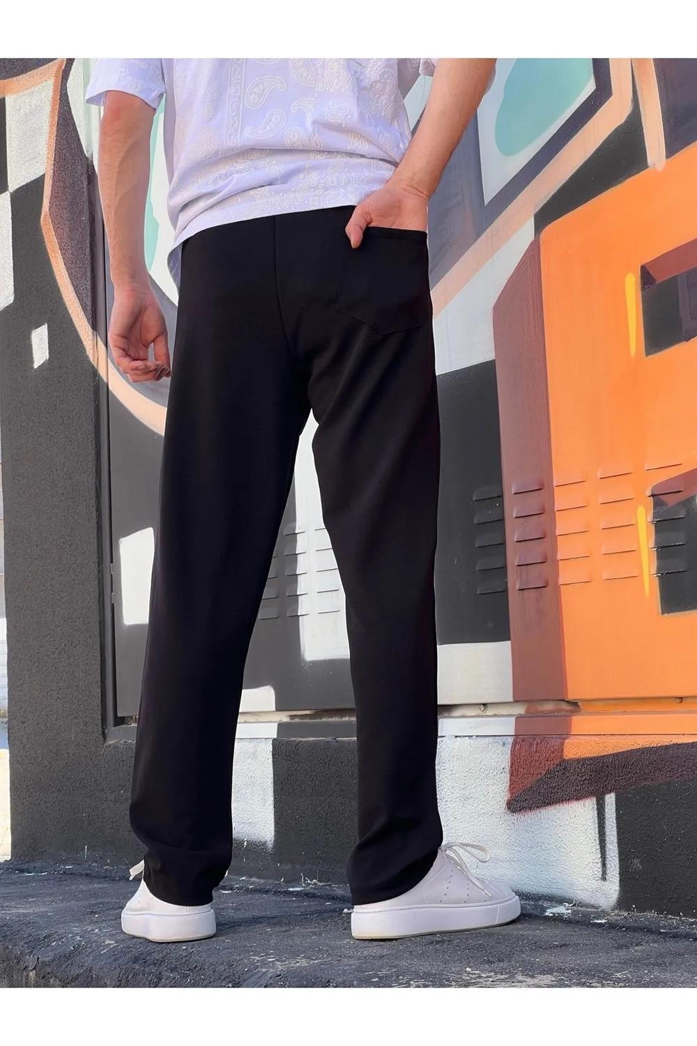 63521 Dewberry Elastic Waist Mens Baggy Pants-BLACK