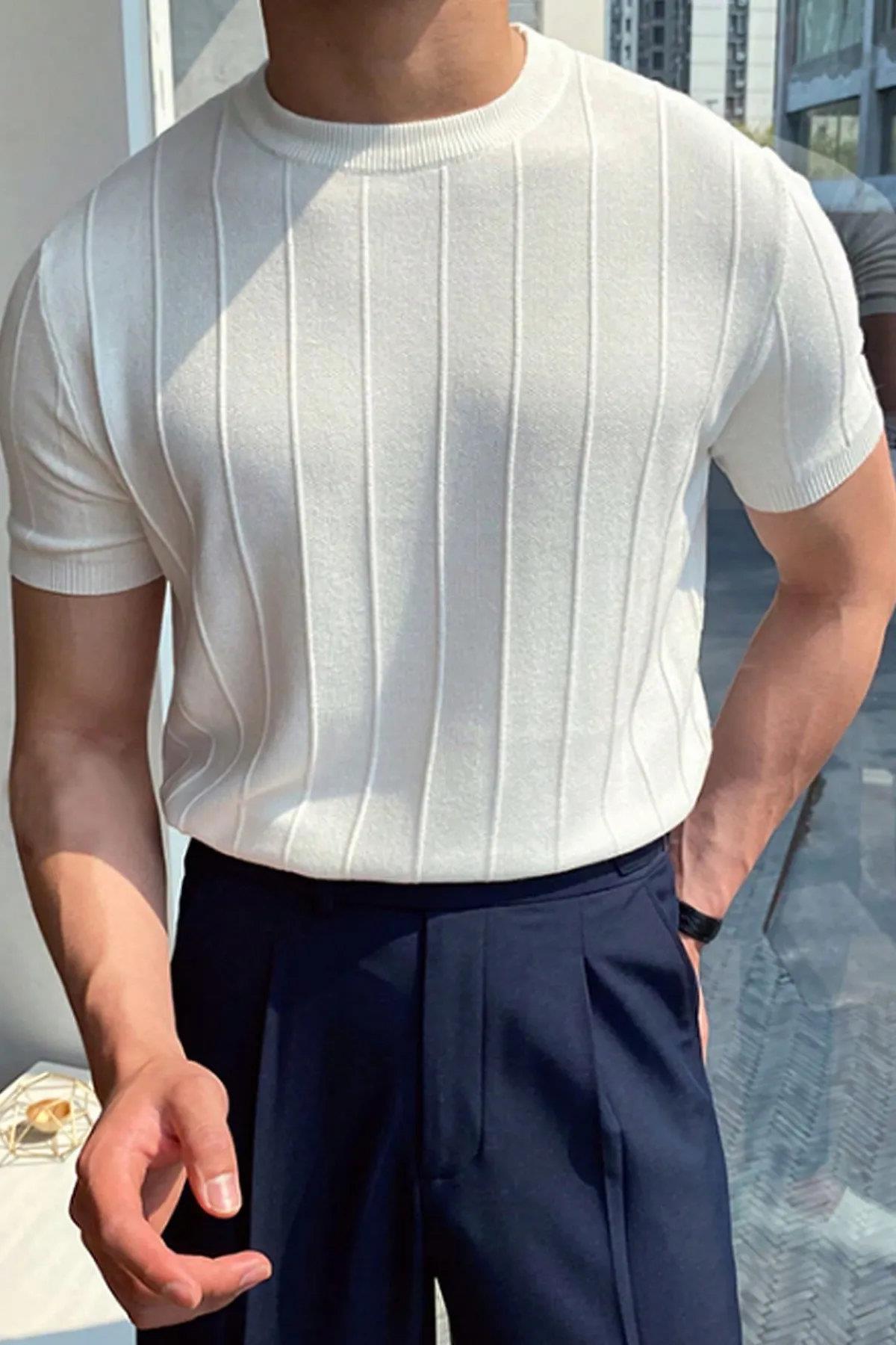 81037 Dewberry Mens Crew Neck Knit T-Shirt-WHITE