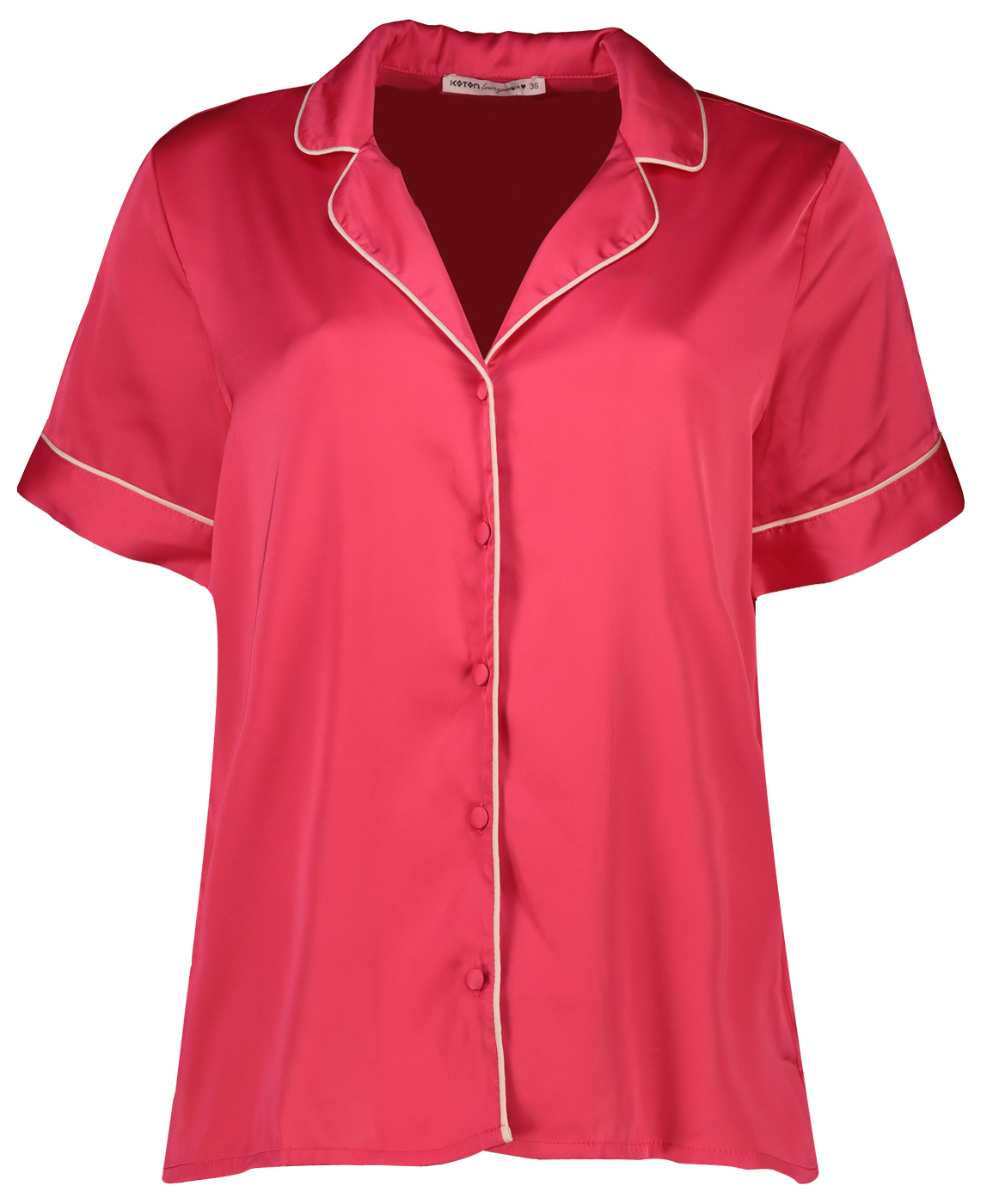Levně Koton Satin Pajama Top with Short Sleeves and Shirt Collar with Buttons and Embroidery