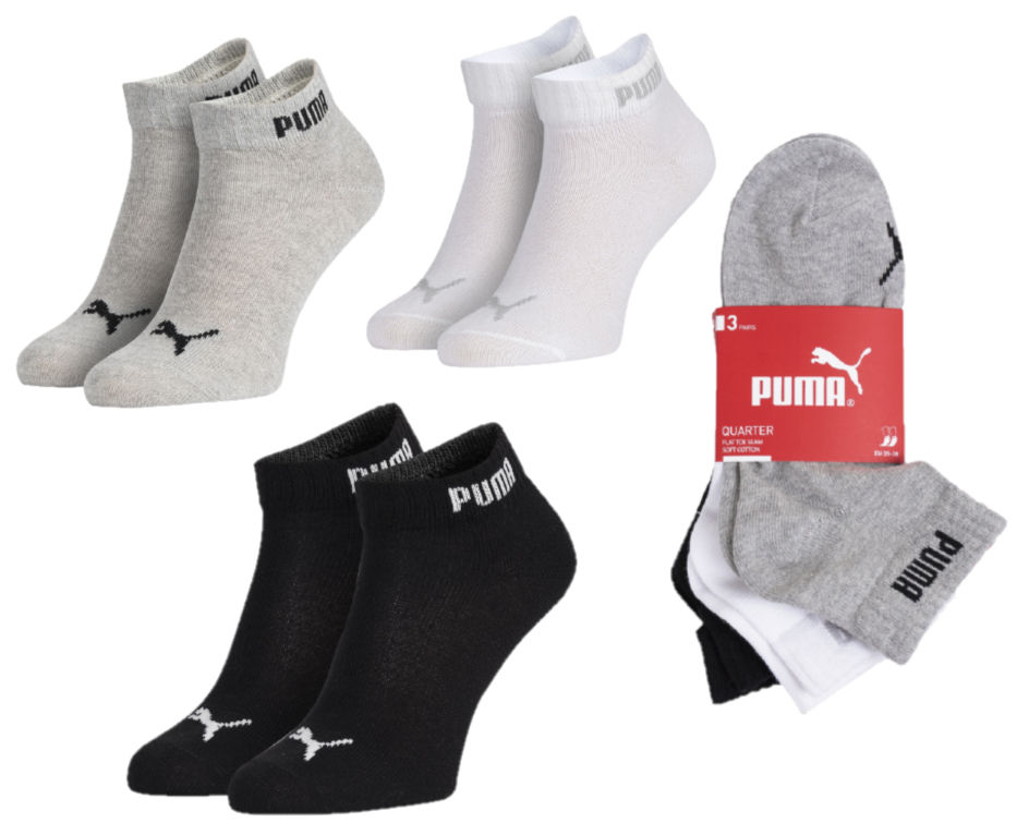 Levně Sada tří párů ponožek v černé, bílé a světle šedé barvě Puma Quarter - Pánské