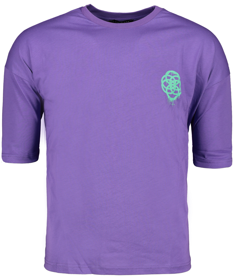 Levně Trendyol Purple Oversize/Wide Cut Short Sleeve Geometric Printed 100% Cotton T-shirt