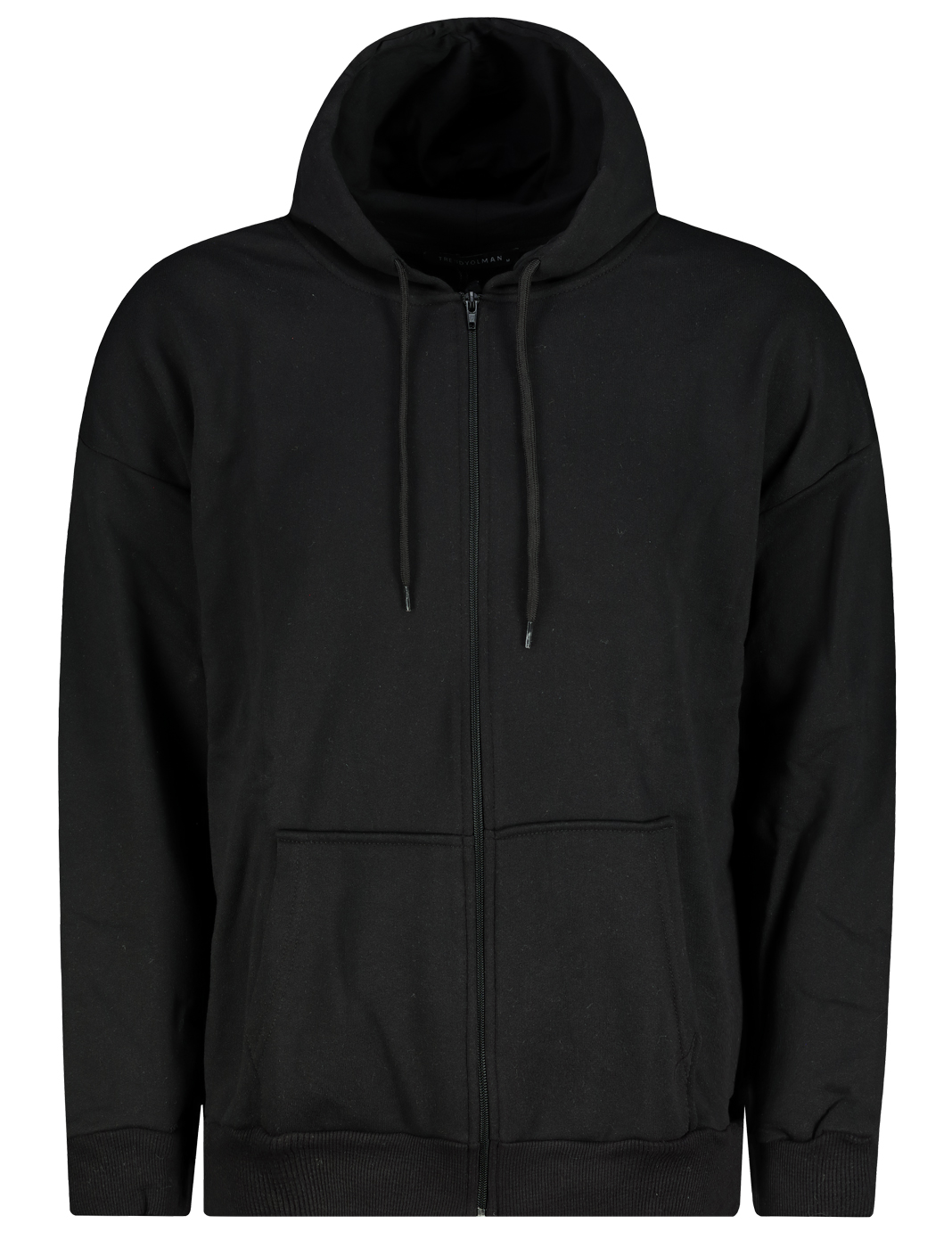 Trendyol Black Oversize/Wide Cut Hooded Zippered Thick Basic Sweatshirt-Cardigan