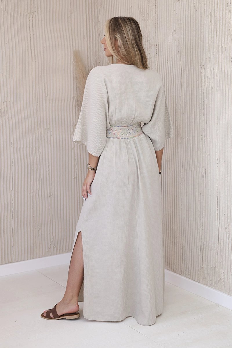 Kesi Włoski Muslin dress with embroidery at the waist light beige